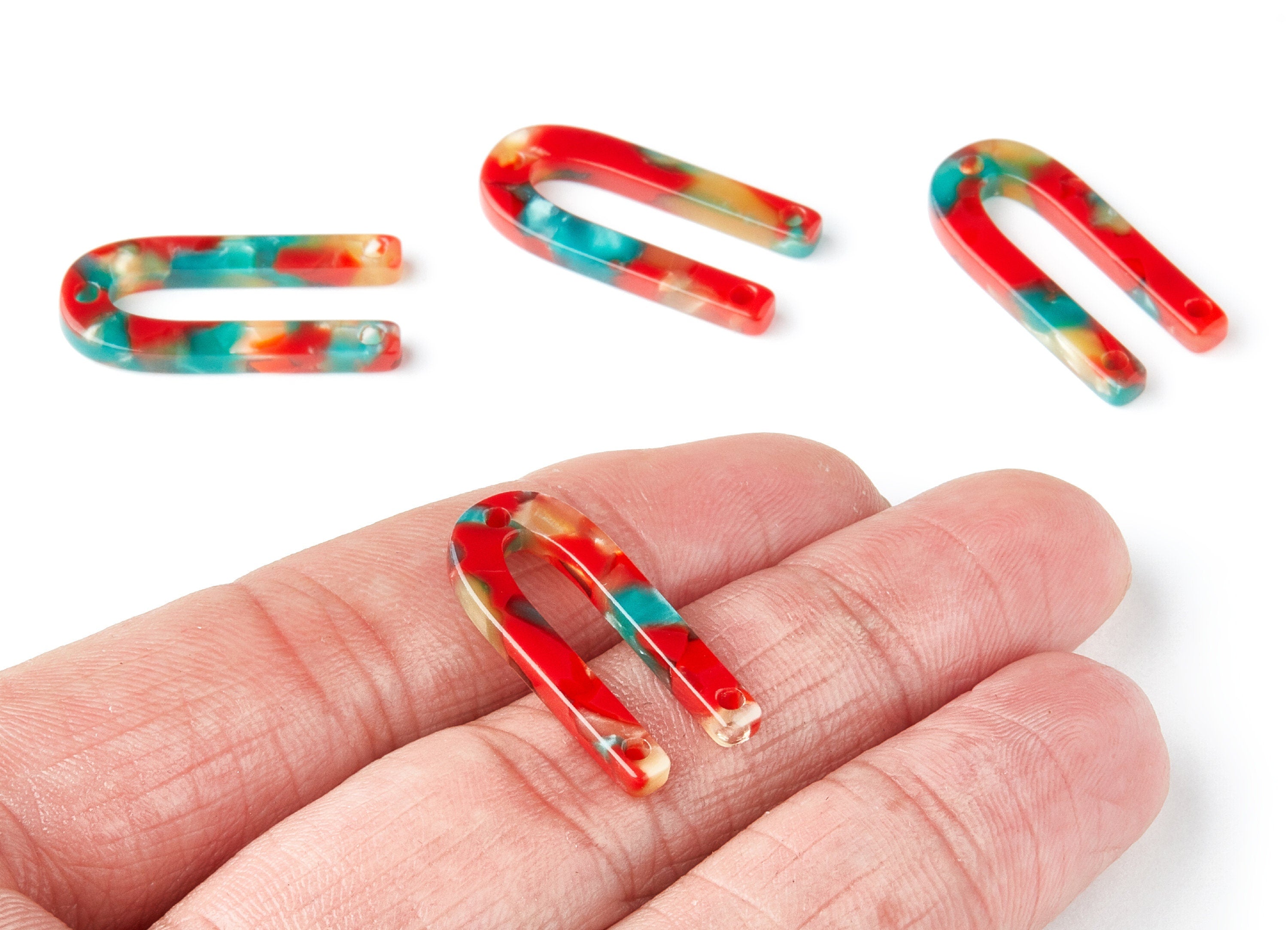 Acetate U Earring Charms - U Shaped Pendant - 3 Holes - Earring Findings - Jewelry Supplies - Color Code: A46 - 25.65x11.6x2.54mm - AC1377Y - DOMEDBAZAAR