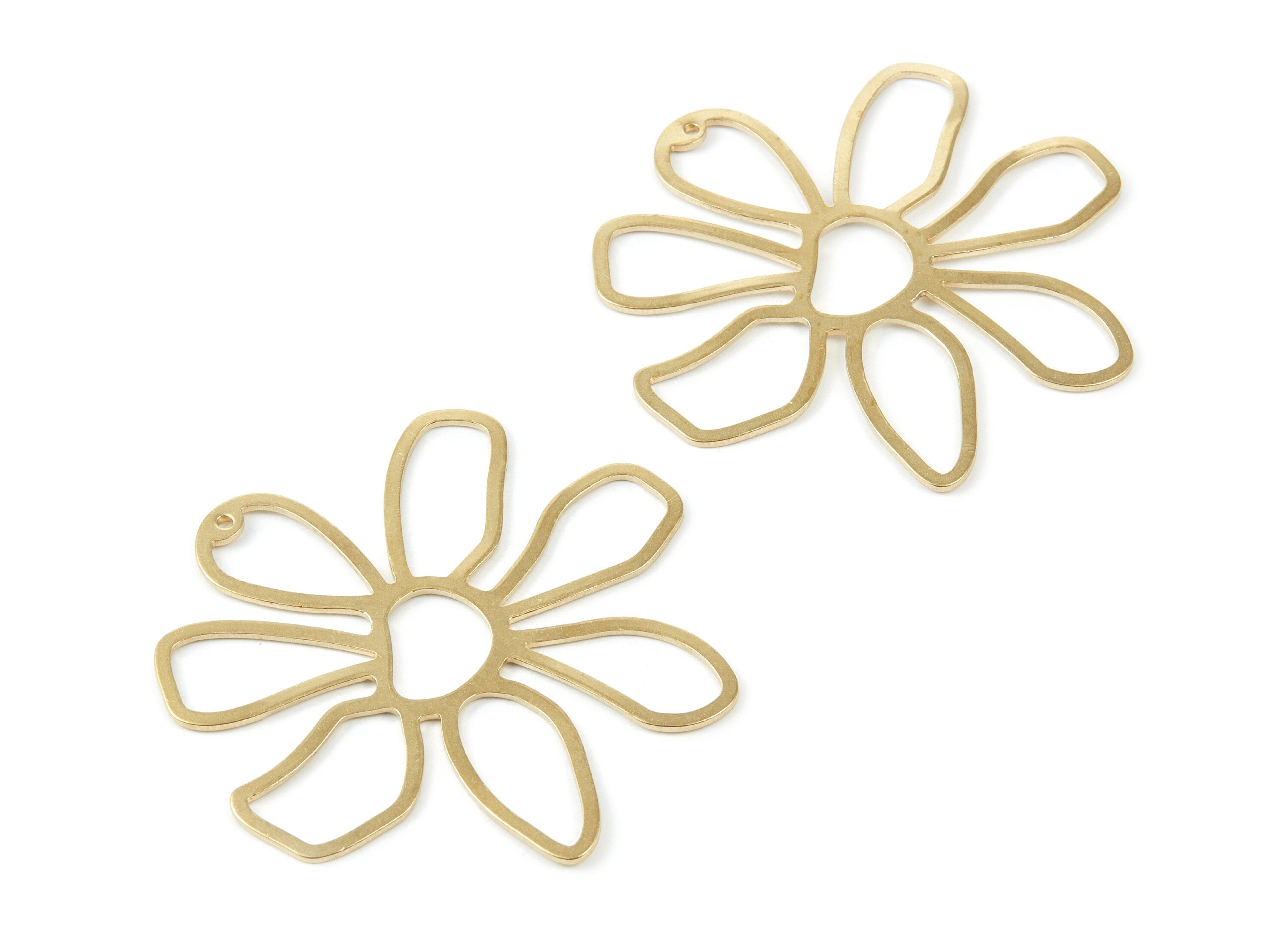 Brass Flower Charms - Flower Shaped Raw Brass Pendant - Earring Findings - Jewelry Supplies - 54.34x53.56x1mm - PP2041 - DOMEDBAZAAR