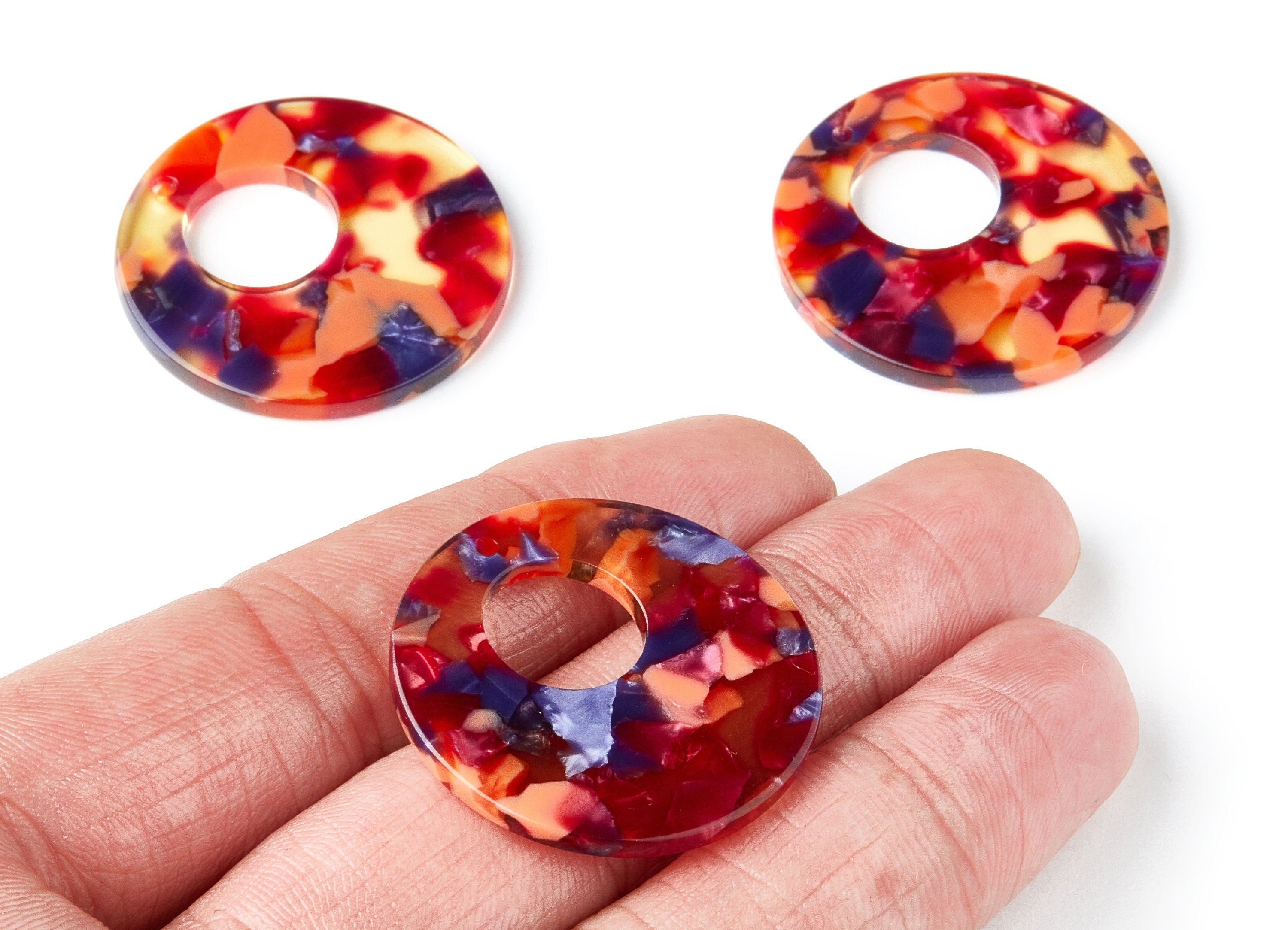 Acetate Circle Earring Charms - Acrylic Circle Pendant - Earring Findings - Jewelry Supplies - Color Code: A44 - 31.7x31.7x2.64mm - AC1359E - DOMEDBAZAAR