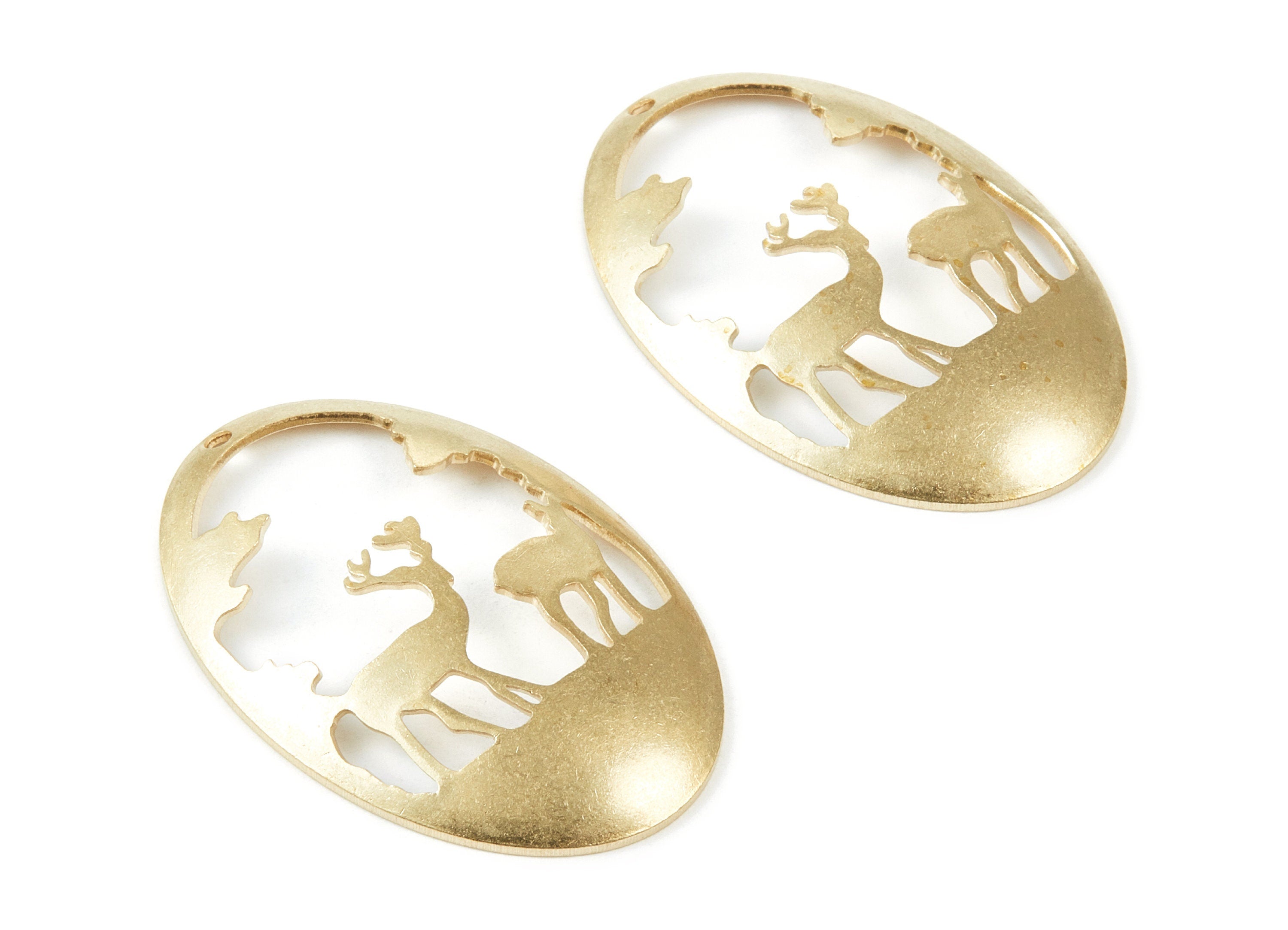 Brass Deer Charms - Oval Shaped Raw Brass Pendant - Earring Findings - Jewelry Supplies - 45x29.98x1.11mm - PP1948 - DOMEDBAZAAR
