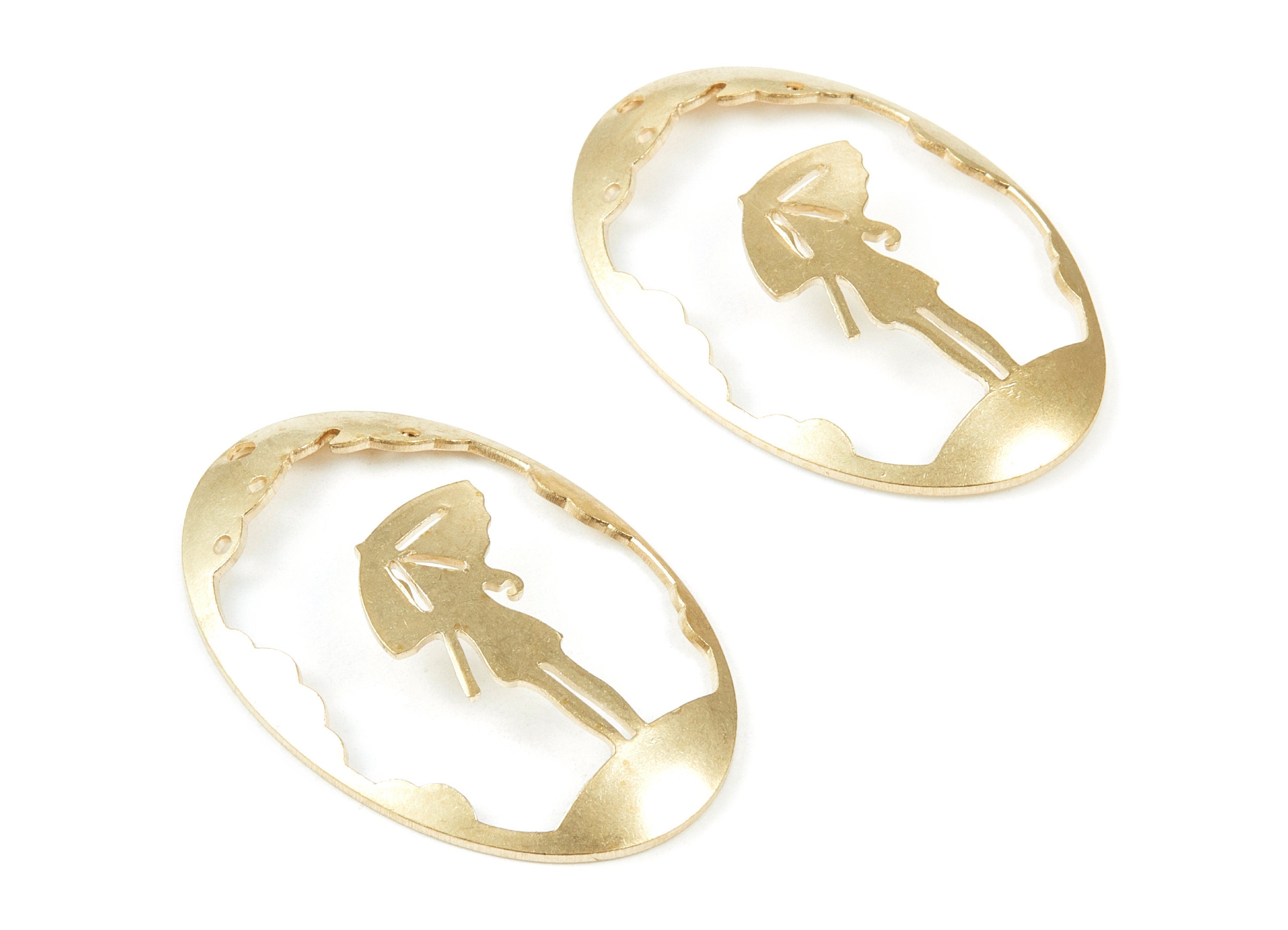 Brass Girl Charms - Oval Shaped Raw Brass Pendant - Earring Findings - Jewelry Supplies - 44.82x29.68x1mm - PP1947 - DOMEDBAZAAR