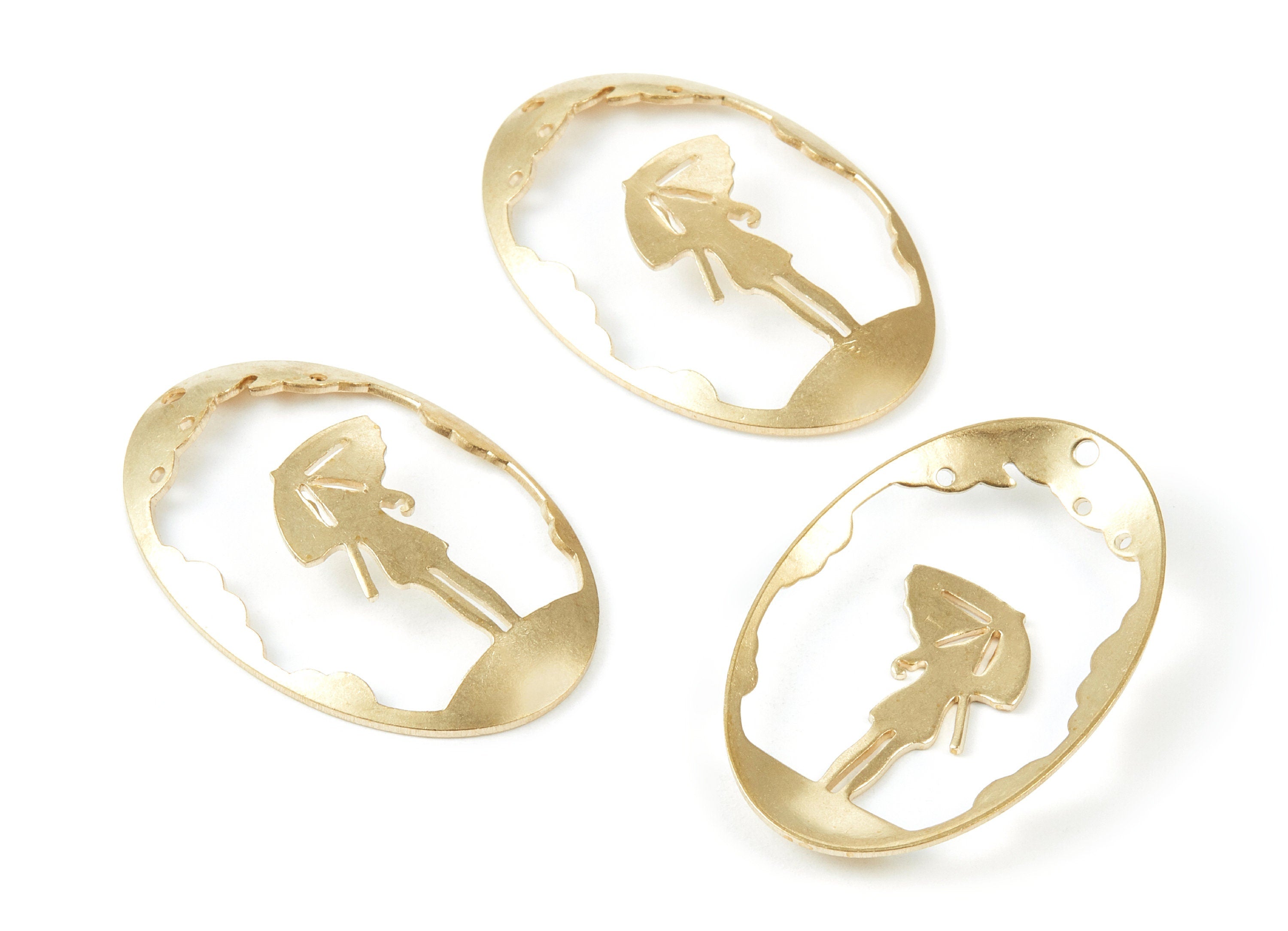 Brass Girl Charms - Oval Shaped Raw Brass Pendant - Earring Findings - Jewelry Supplies - 44.82x29.68x1mm - PP1947 - DOMEDBAZAAR