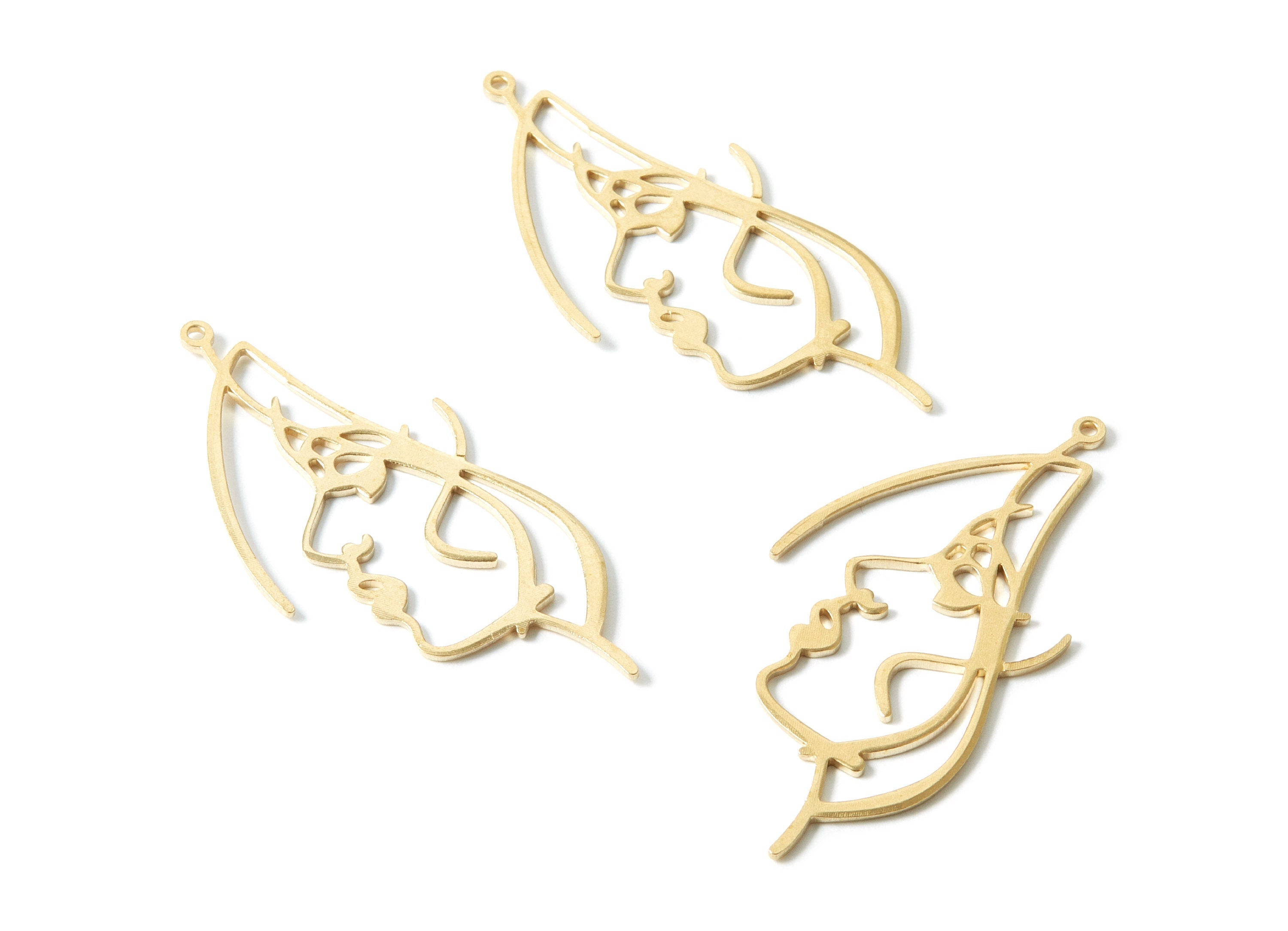 Brass Face Charms - Face Shaped Raw Brass Pendant - Earring Findings - Jewelry Supplies - 50x23.5x0.95mm - PP1956 - DOMEDBAZAAR