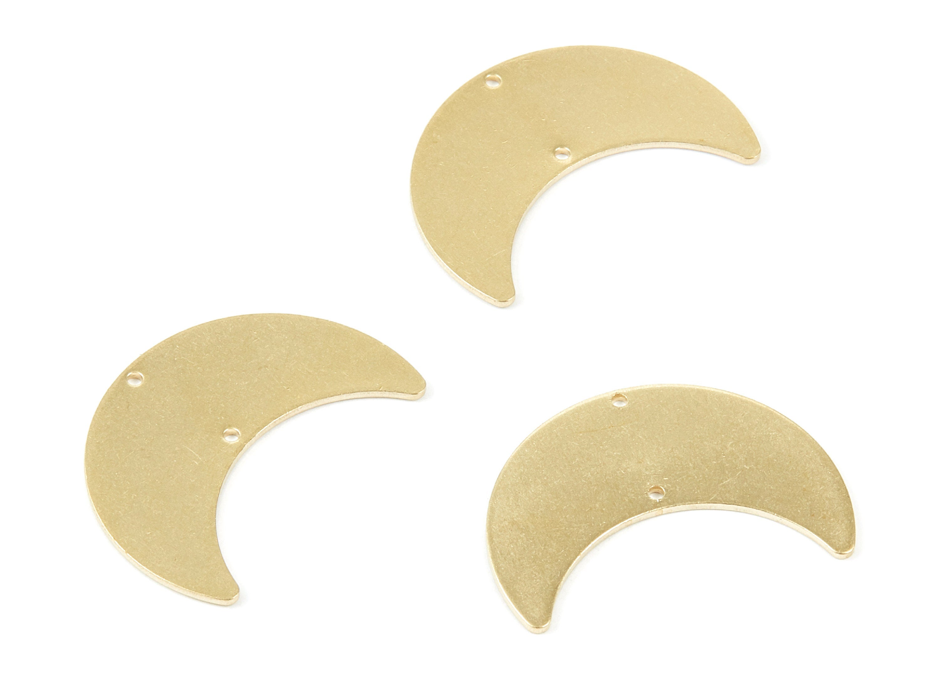Personalized stamping blank - Brass Moon Charms - Moon Shaped Raw Brass Connector with 2 Holes - Jewellery Supplies - 28x19x0.78mm - PP1780 - DOMEDBAZAAR