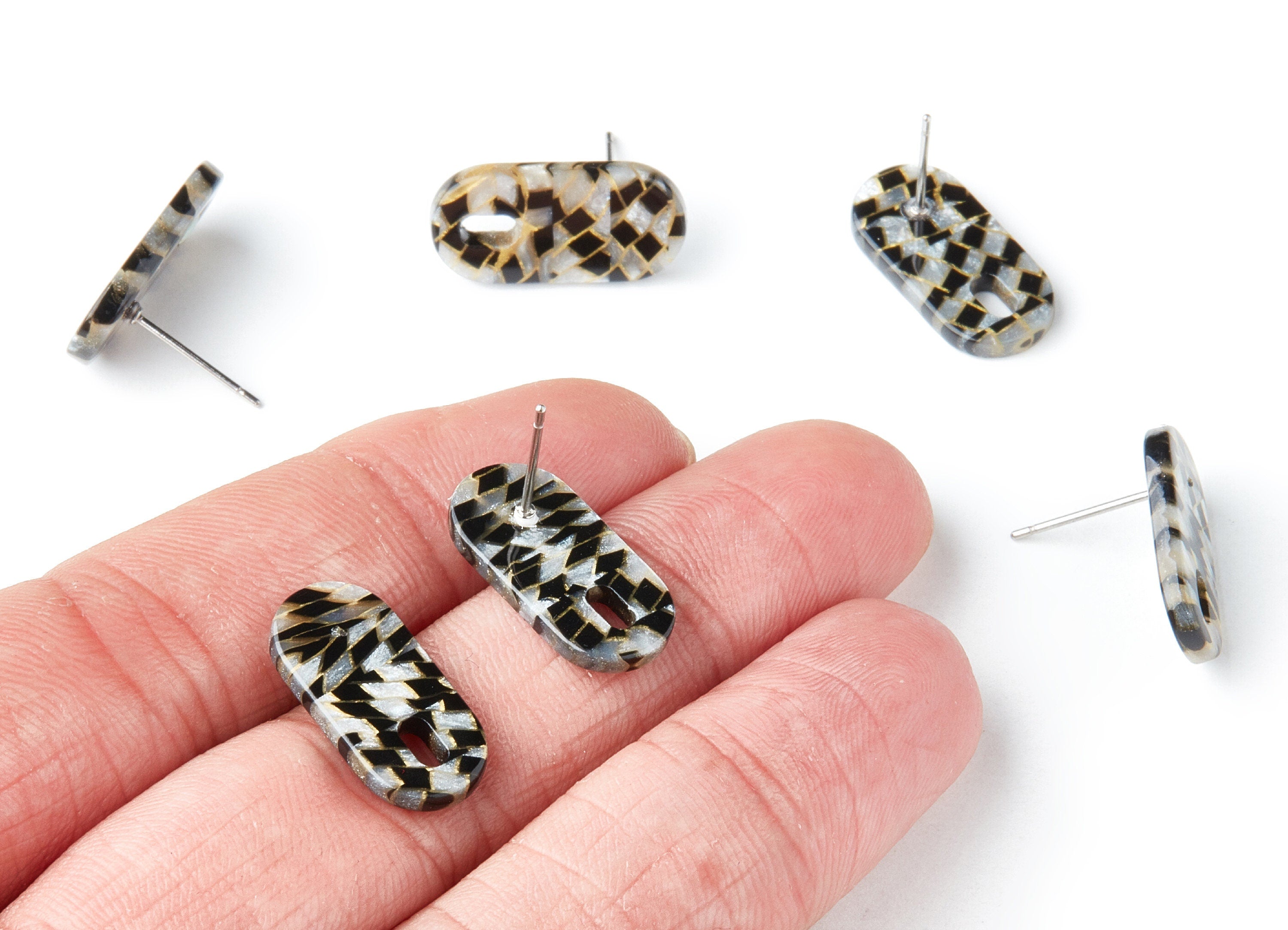 Acrylic Earring Post Charms - Stud Earring Charms - Tortoise Shell Earrings - Oval Earrings - Color Code: A239 - 19.48x9.67x2mm - AC1384F - DOMEDBAZAAR