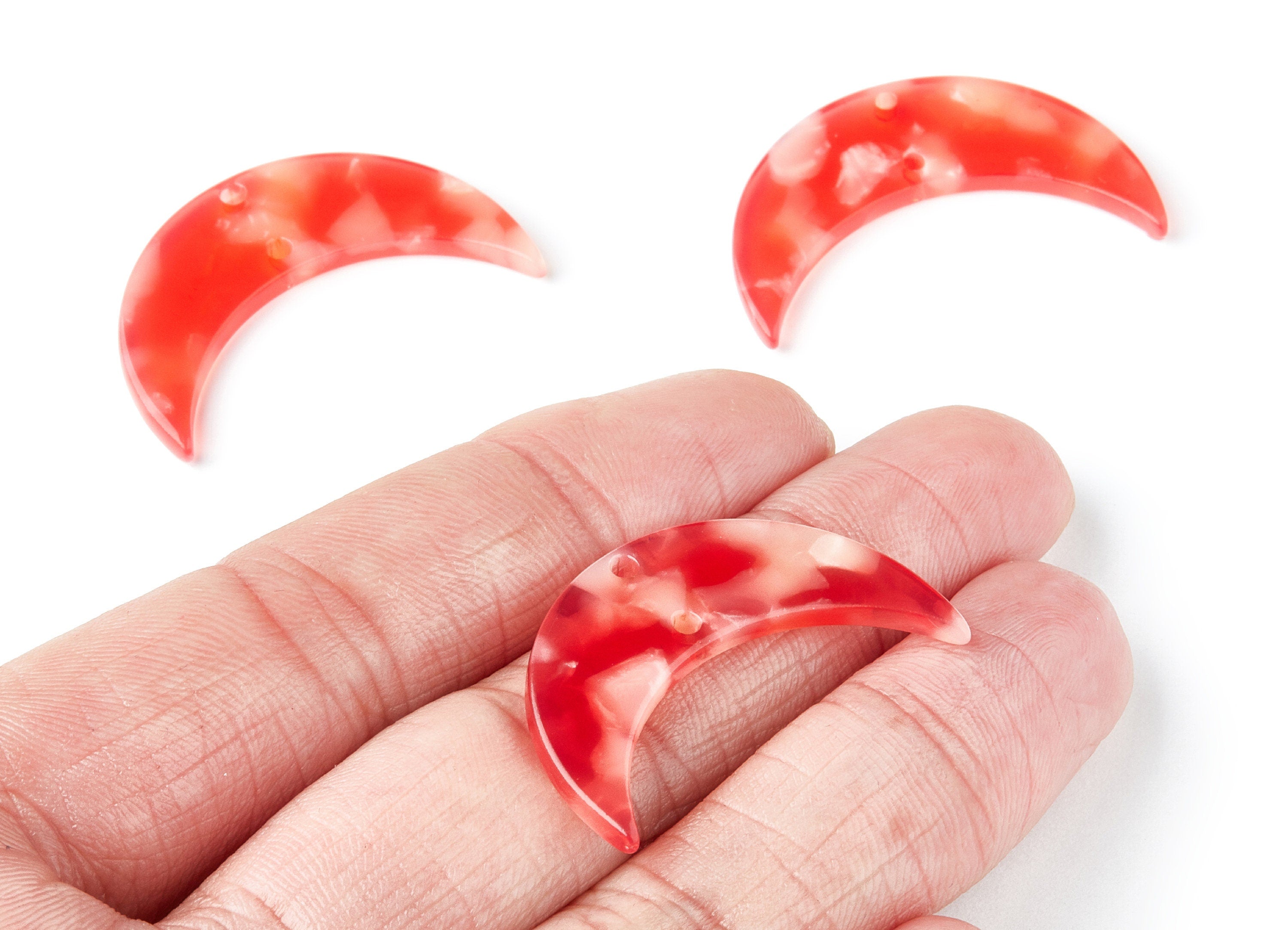 Acetate Moon Earring Charms - Moon Shaped Pendant With 2 Holes - Jewelry Supplies - Color Code: A34 - 34.71x21.66x2.87mm - AC1366B - DOMEDBAZAAR