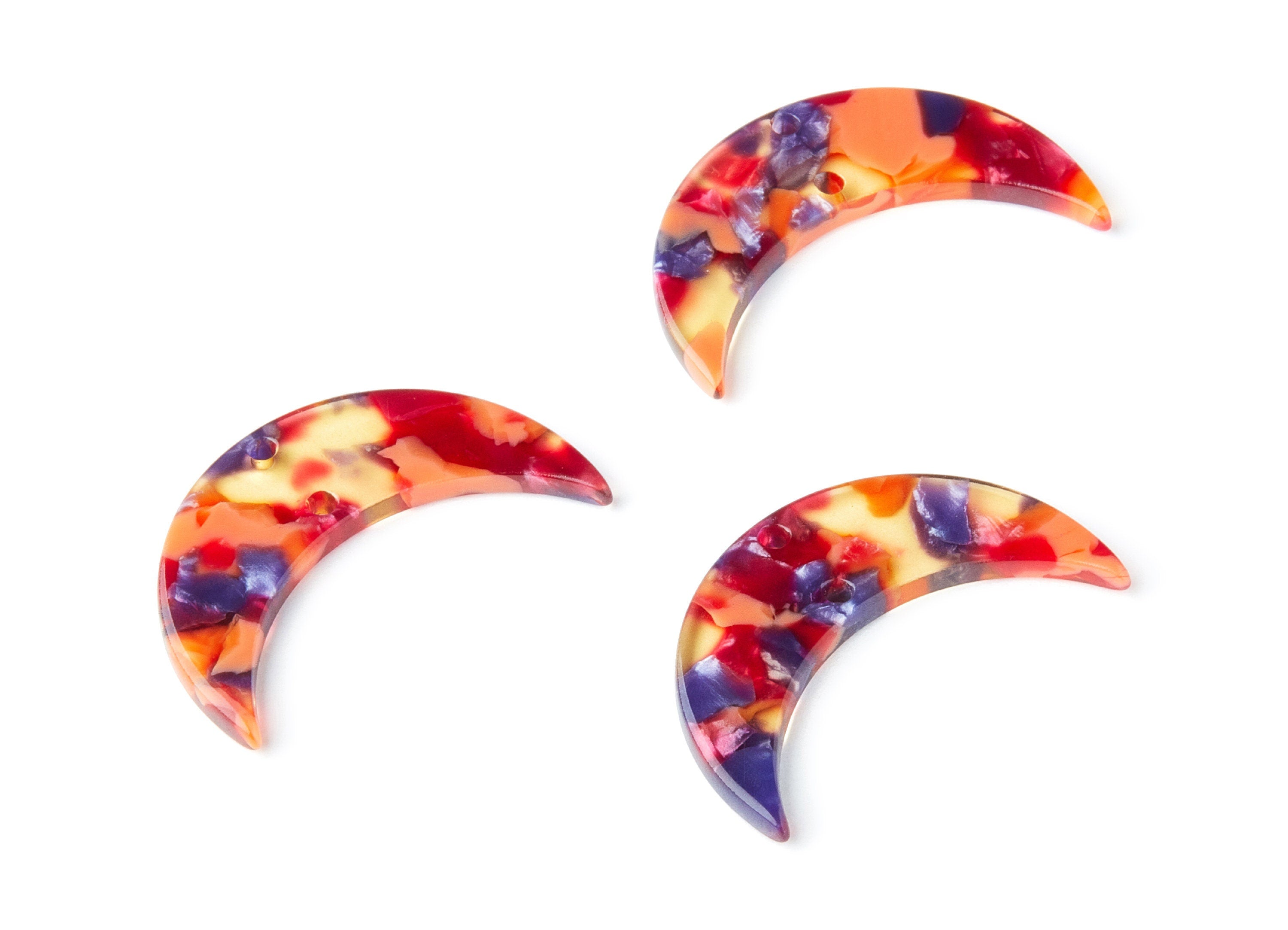 Acetate Moon Earring Charms - Moon Pendant With 2 Holes - Earring Findings - Jewelry Supplies - Color Code: A44 - 34.7x21.7x2.87mm - AC1366D - DOMEDBAZAAR