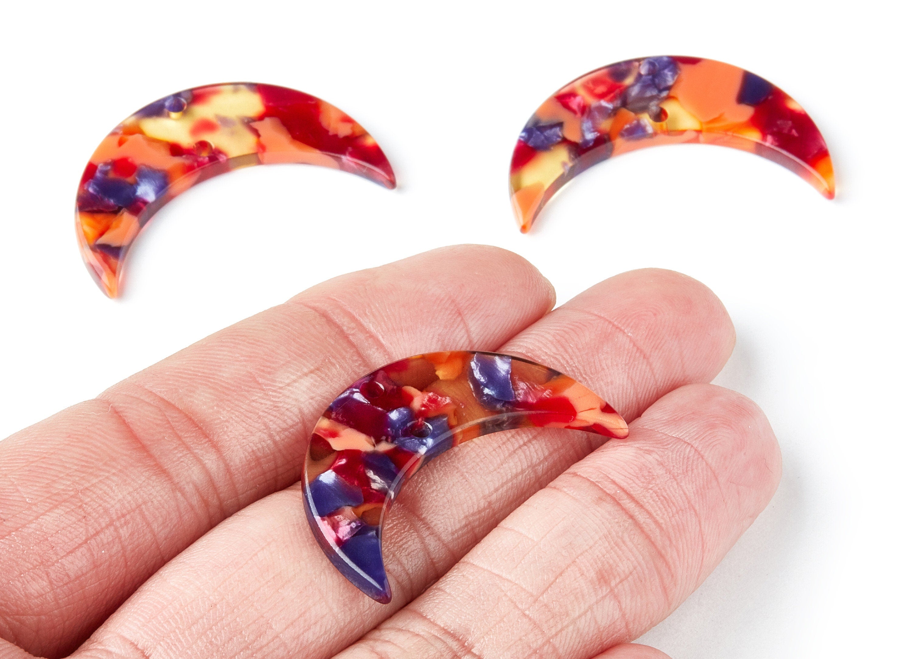 Acetate Moon Earring Charms - Moon Pendant With 2 Holes - Earring Findings - Jewelry Supplies - Color Code: A44 - 34.7x21.7x2.87mm - AC1366D - DOMEDBAZAAR