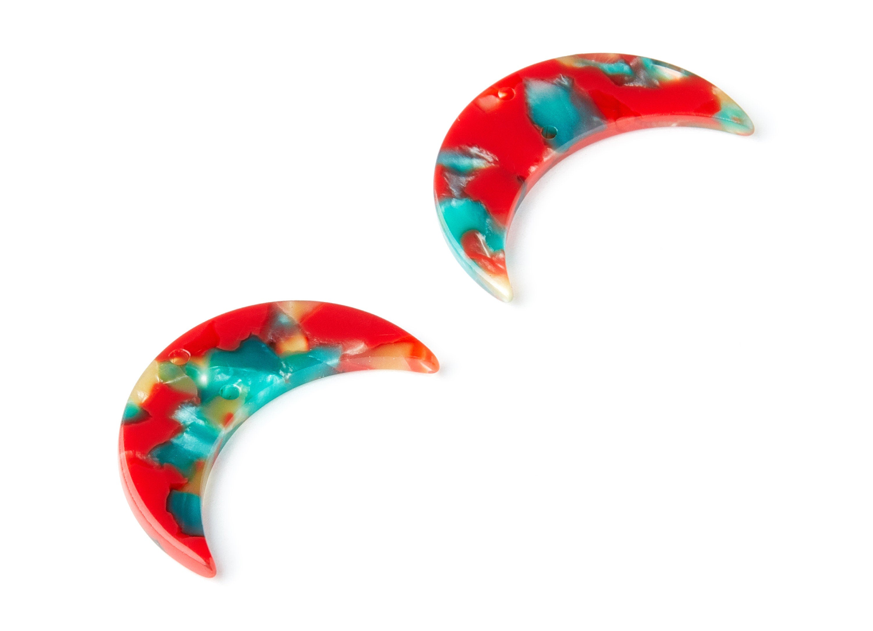 Acetate Moon Earring Charms - Moon Pendant With 2 Holes - Earring Findings - Jewelry Supplies - Color Code: A46 - 34.7x21.66x2.9mm - AC1366G - DOMEDBAZAAR