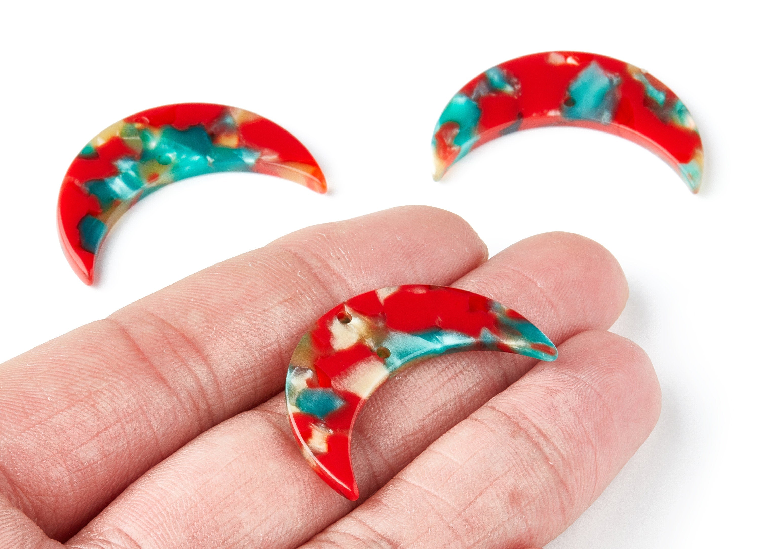 Acetate Moon Earring Charms - Moon Pendant With 2 Holes - Earring Findings - Jewelry Supplies - Color Code: A46 - 34.7x21.66x2.9mm - AC1366G - DOMEDBAZAAR