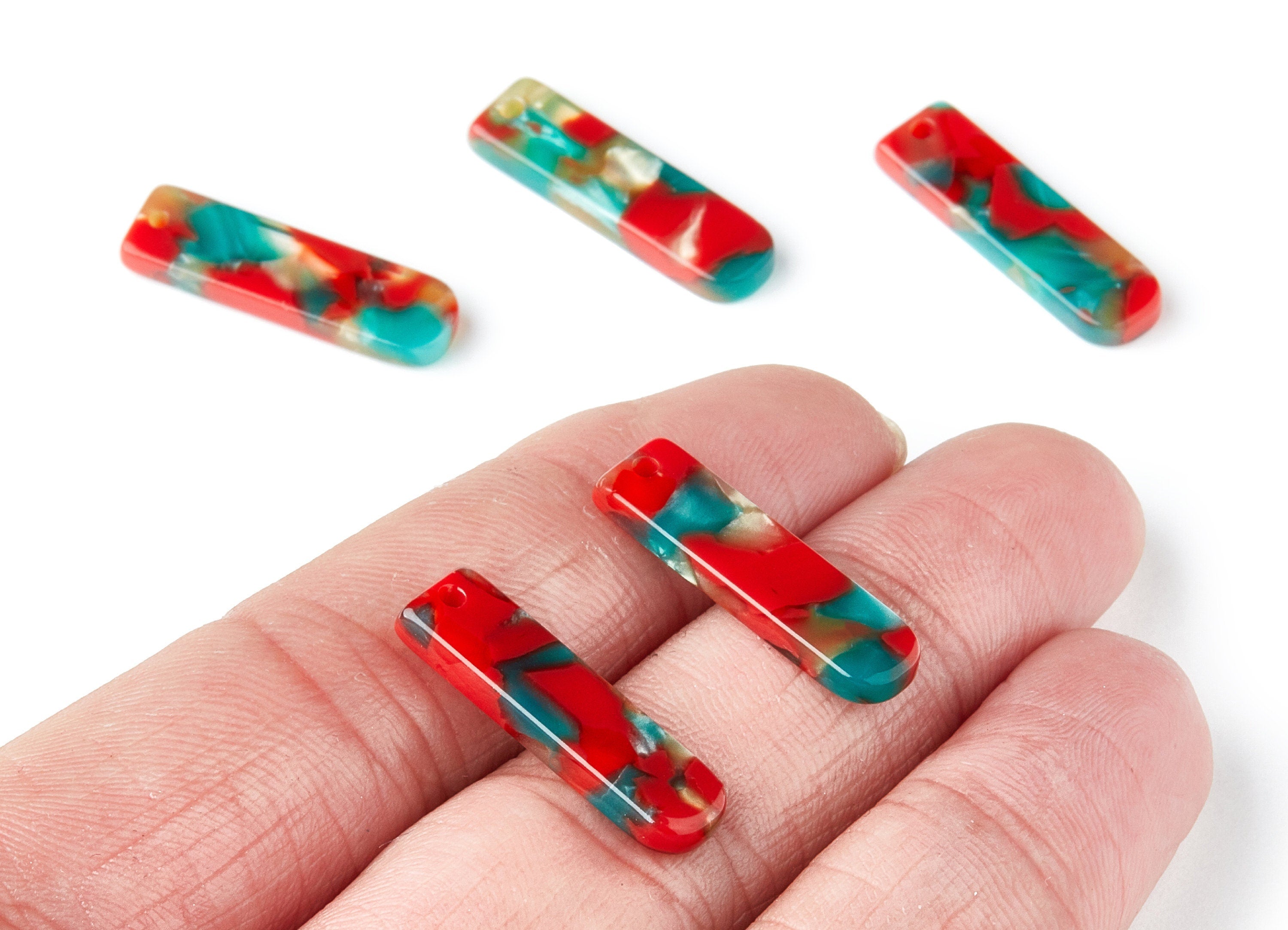 Acetate Acrylic Earring Charm - Tortoise Shell Earrings - Bar Shaped Pendant - 1 Hole - Color Code:A46 - 23.65x6.74x2.6mm - AC1354S - DOMEDBAZAAR