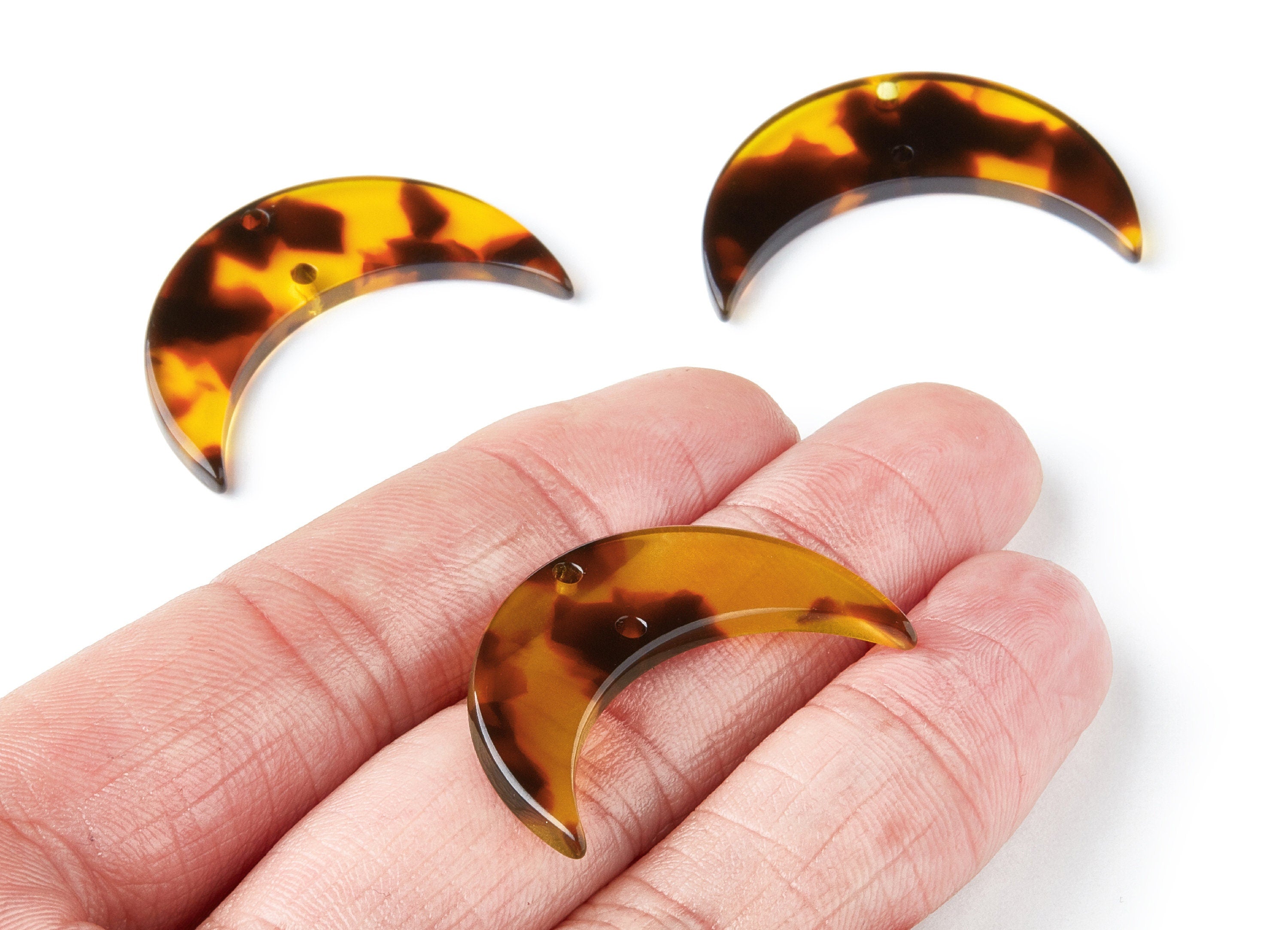 Acetate Acrylic Earring Charms - Tortoise Shell Earrings - Moon Shaped With 2 Holes - Color Code: A05 - 34.71x21.66x2.87mm - AC1366N - DOMEDBAZAAR