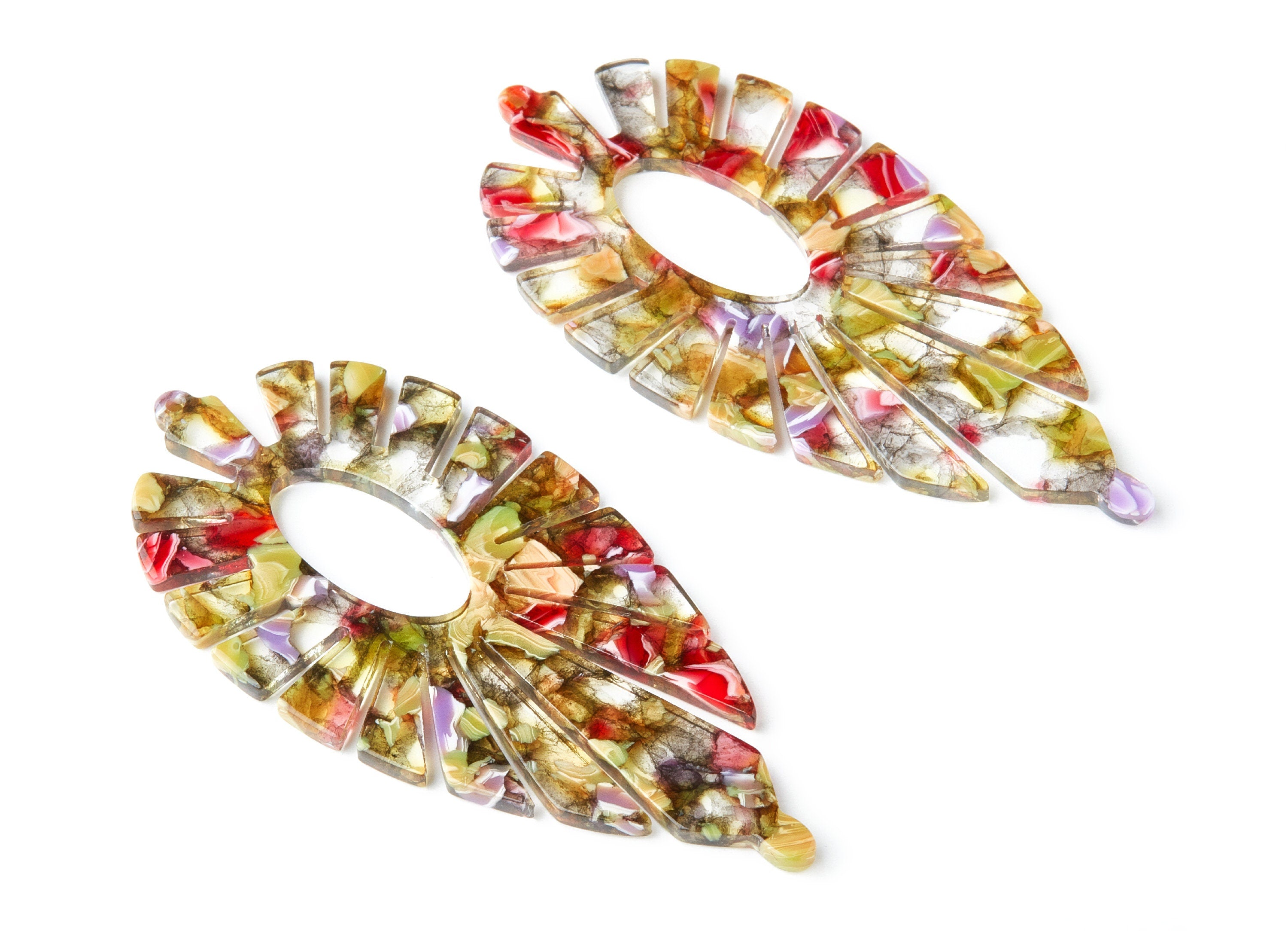 Acetate Acrylic Leaf Earring Charms - Leaf Pendant - Earring Findings - Jewelry Supplies - Color Code: A242 - 77.42x37.25x2.61mm - AC1395A - DOMEDBAZAAR