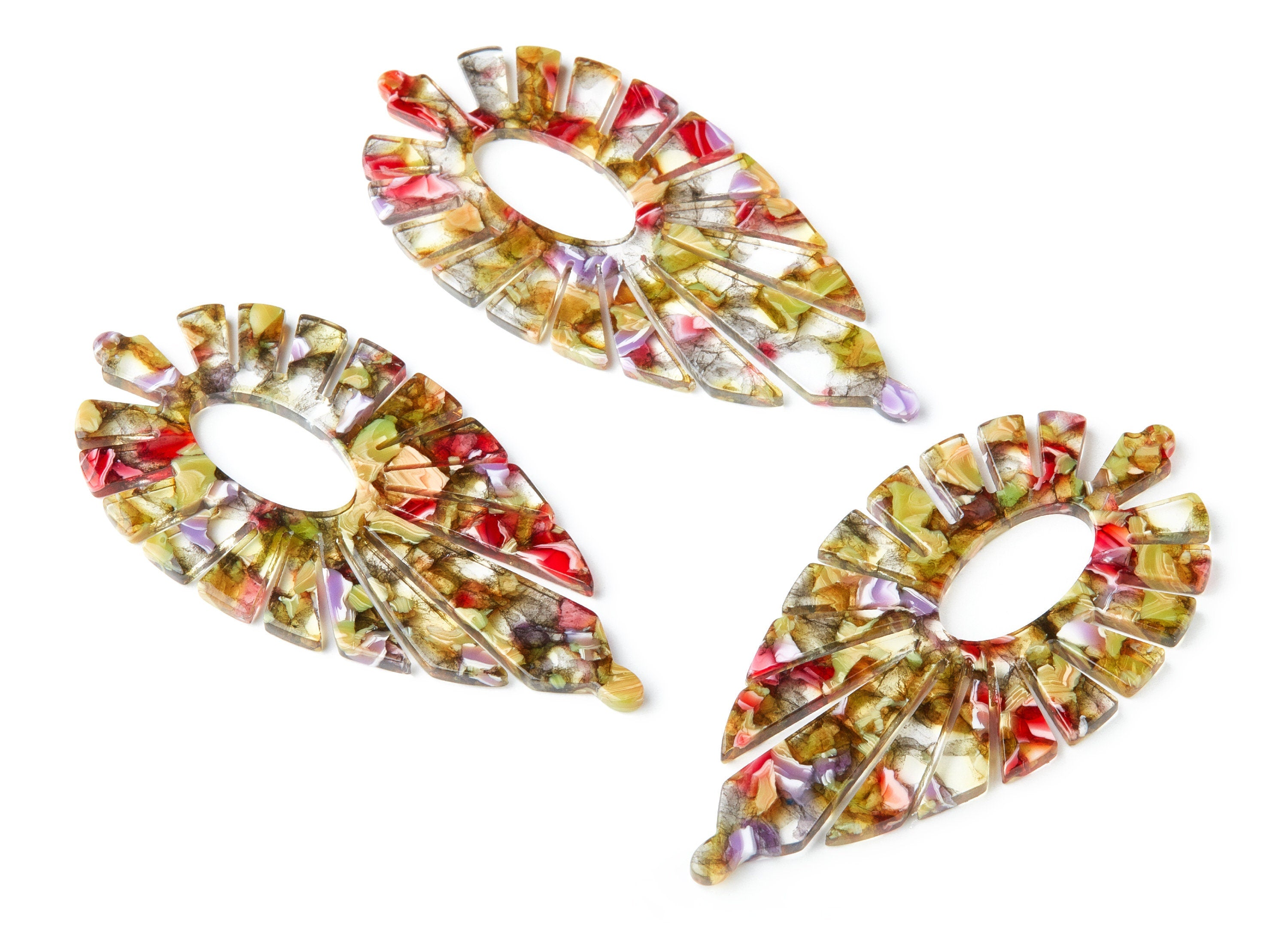 Acetate Acrylic Leaf Earring Charms - Leaf Pendant - Earring Findings - Jewelry Supplies - Color Code: A242 - 77.42x37.25x2.61mm - AC1395A - DOMEDBAZAAR