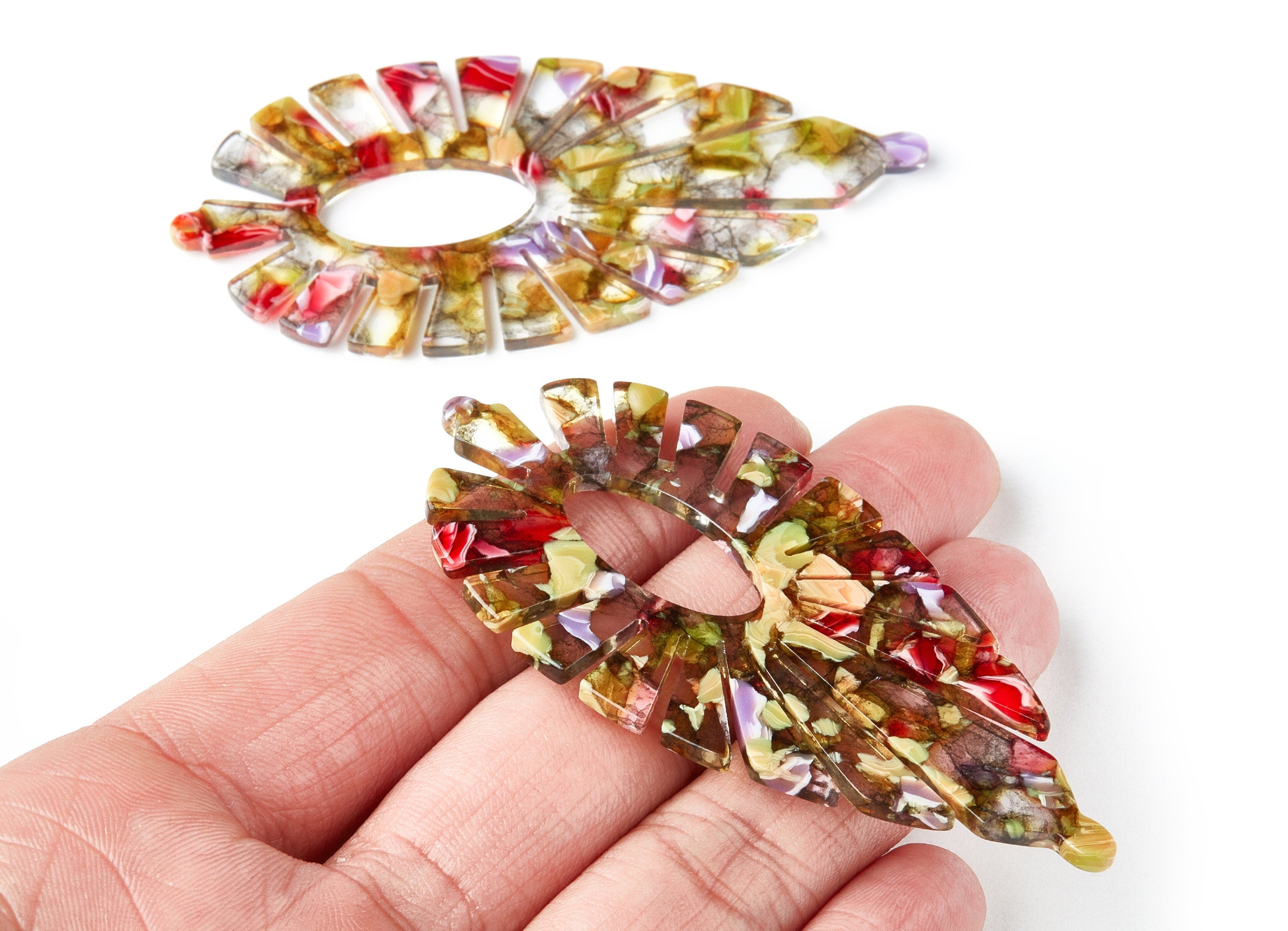 Acetate Acrylic Leaf Earring Charms - Leaf Pendant - Earring Findings - Jewelry Supplies - Color Code: A242 - 77.42x37.25x2.61mm - AC1395A - DOMEDBAZAAR
