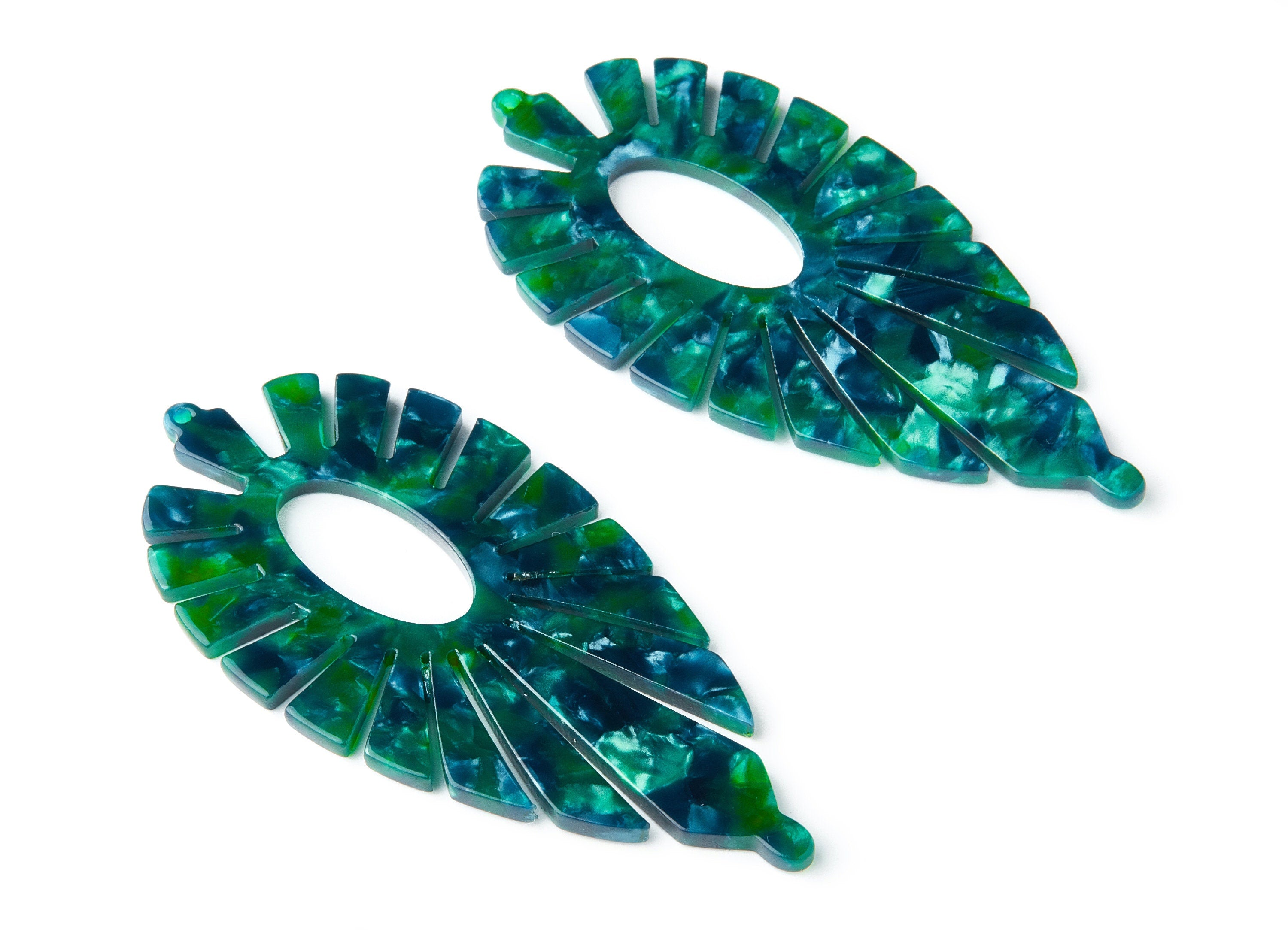 Acetate Leaf Earring Charms - Leaf Shaped Pendant - Earring Findings - Jewelry Supplies - Color Code: A13- 77.42x37.25x2.61mm - AC1395D - DOMEDBAZAAR