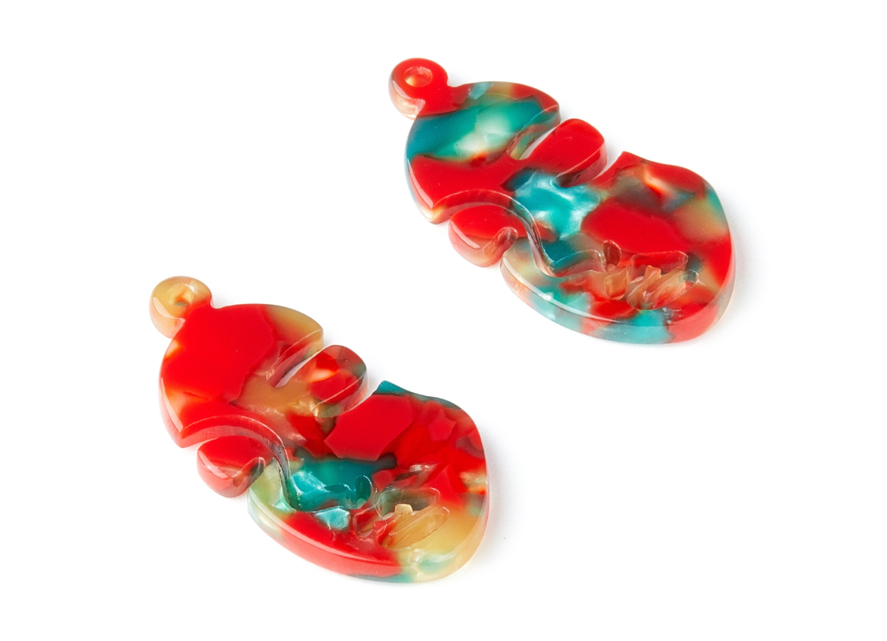 Acetate Acrylic Earring Charm - Tortoise Shell Earrings - Face Shaped Pendant - 1 Hole - Color Code:A46 - 33.56x17.33x2.94mm - AC1369A - DOMEDBAZAAR