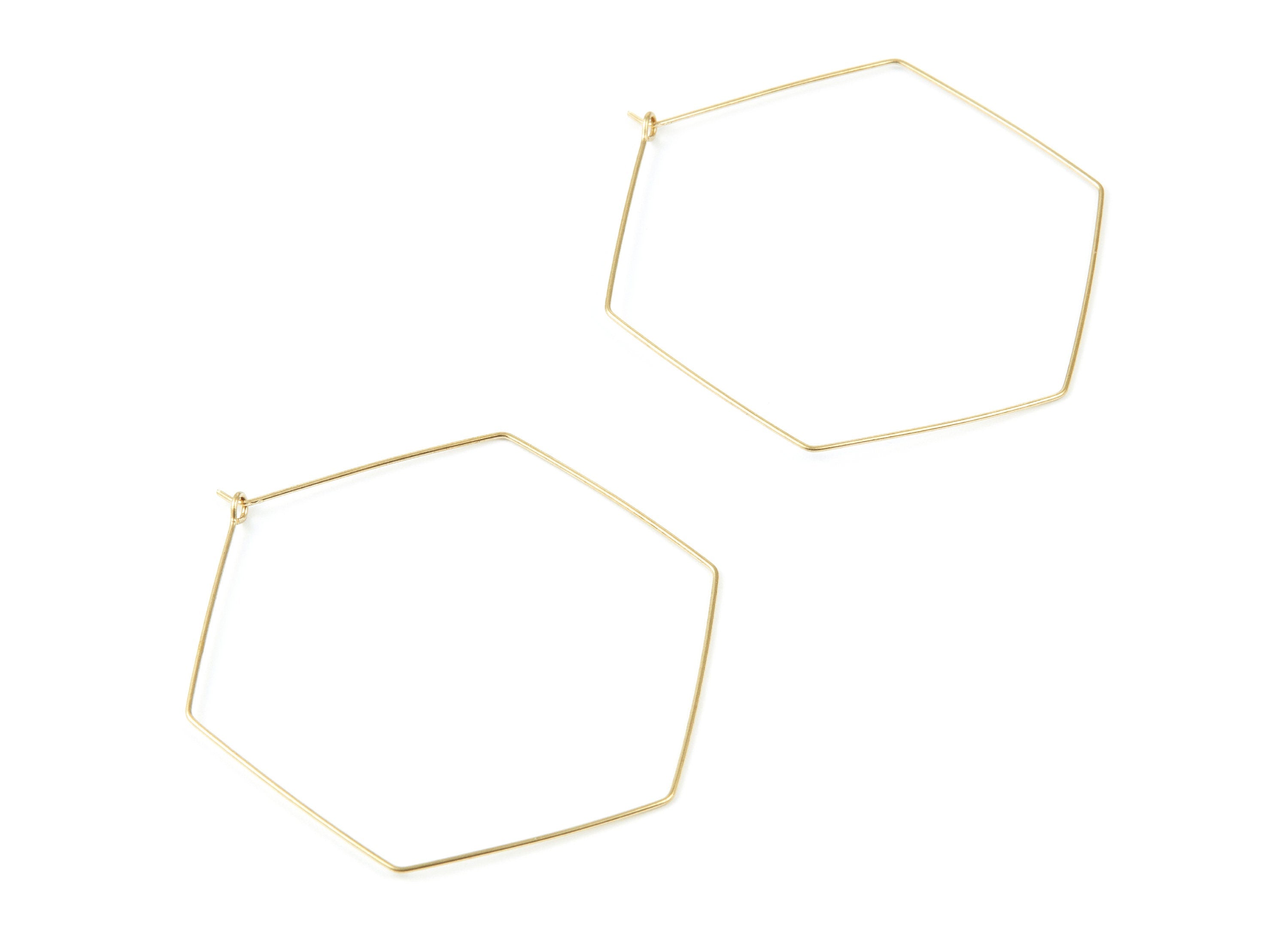 Brass Earring Hoops - Raw Brass Hexagon Shaped Ear Wire - Geometric Earring Findings - Jewelry Supplies - 50x50x0,7mm - PP1508 - DOMEDBAZAAR