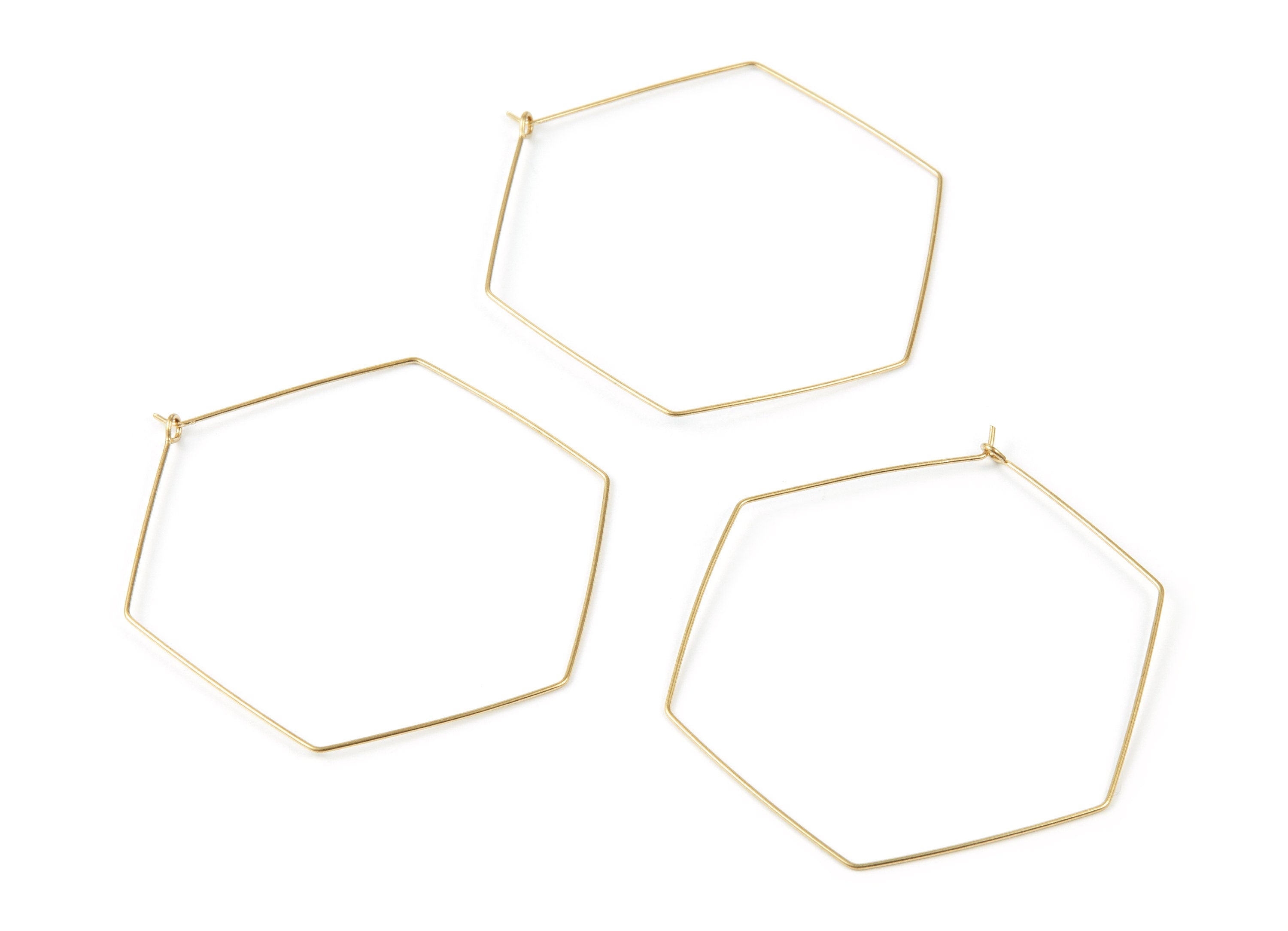 Brass Earring Hoops - Raw Brass Hexagon Shaped Ear Wire - Geometric Earring Findings - Jewelry Supplies - 50x50x0,7mm - PP1508 - DOMEDBAZAAR