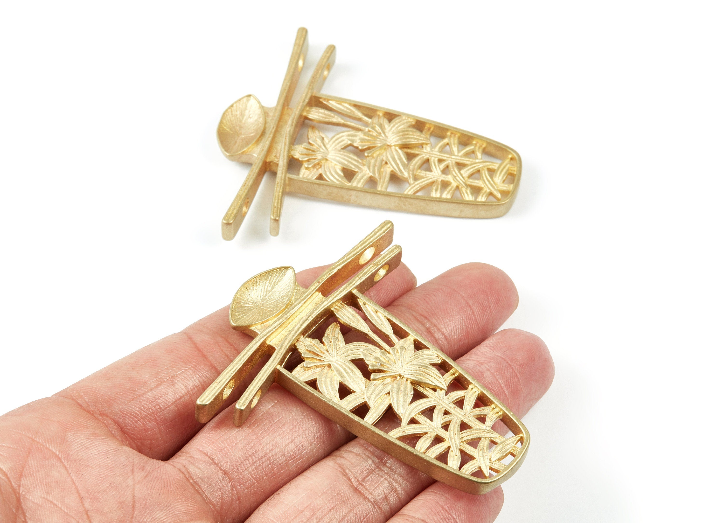 Brass Flower Charms - Vase Shape Raw Brass Pendant With 4 Holes - Jewelry Supplies - 64.5x58.5x5.67mm - PP1524 - DOMEDBAZAAR