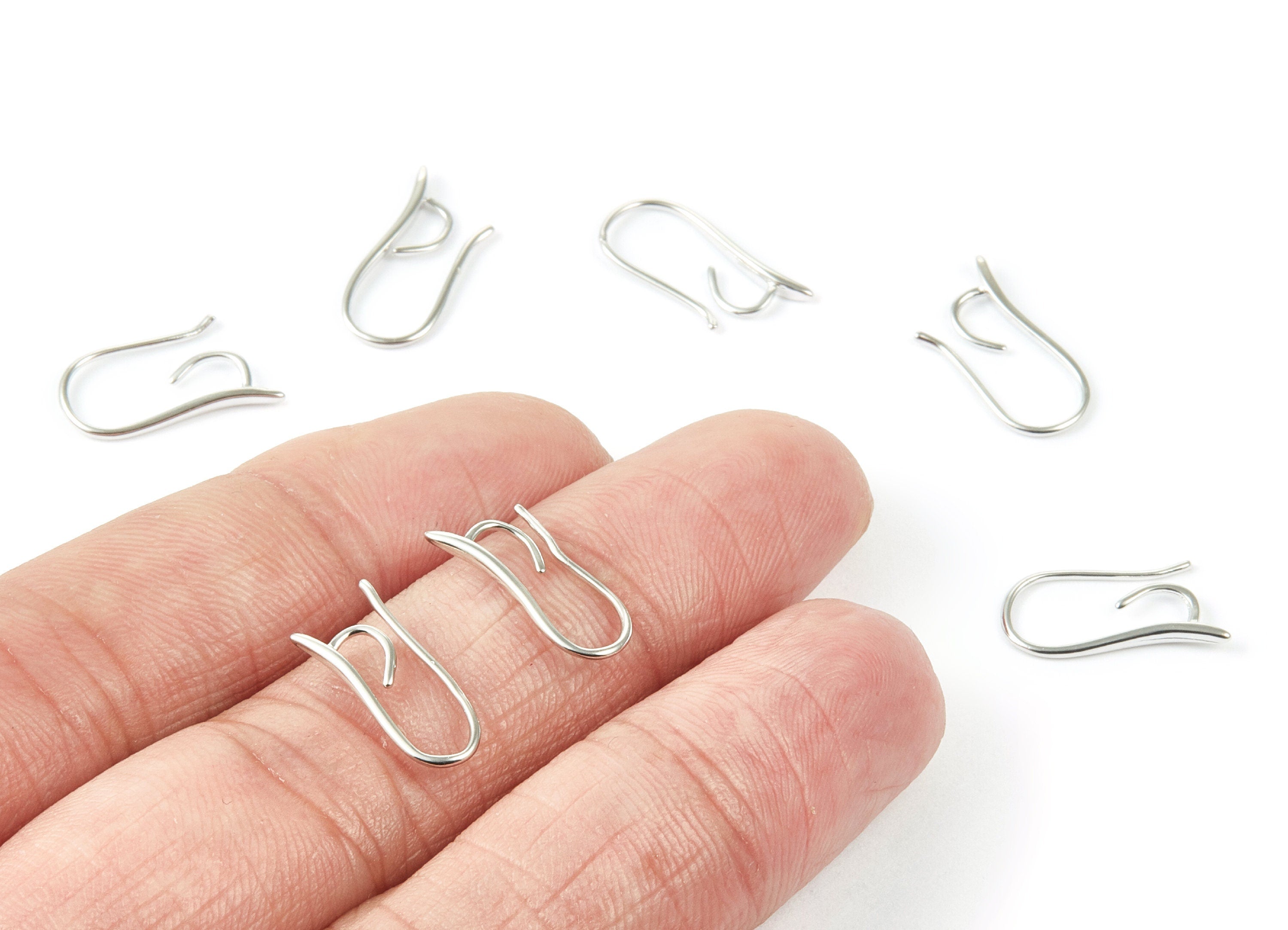 Brass Earring Wires - Brass Earring Hooks - 18K White Gold Plated Earring Wire - Jewelry Supplies - 14,9x7,9x1,57mm - RGP1030 - DOMEDBAZAAR