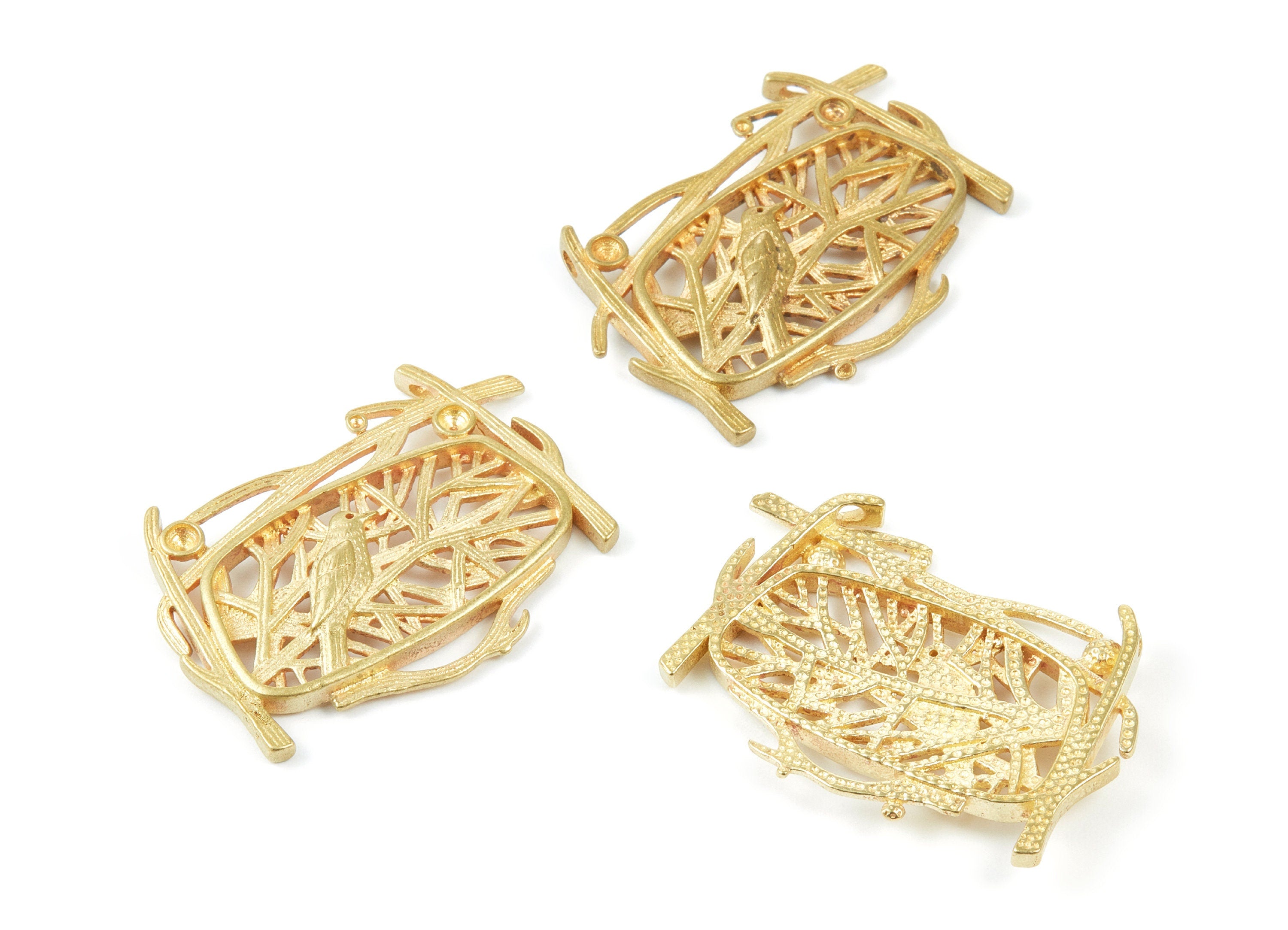 Brass Bird Charms - Birds And Branches Raw Brass Pendant - Jewelry Supplies - 45.95x32.97x3.89mm - PP1531 - DOMEDBAZAAR