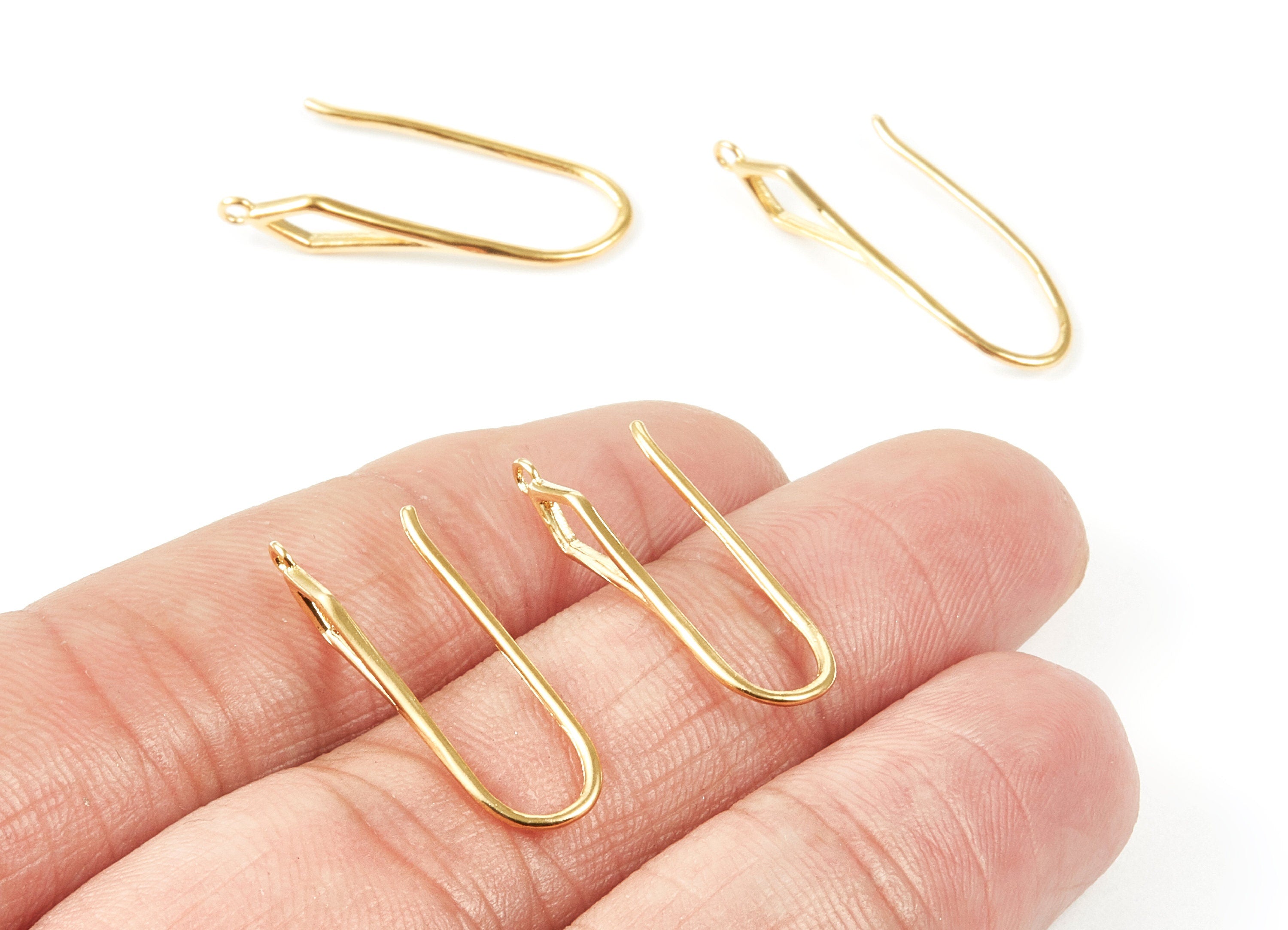 Brass Earring Hooks - Brass Earring Hooks - 18K Real Gold Plated Ear Wire - Jewelry Supplies - 26,72x9x4,93mm - rgp1033 - DOMEDBAZAAR