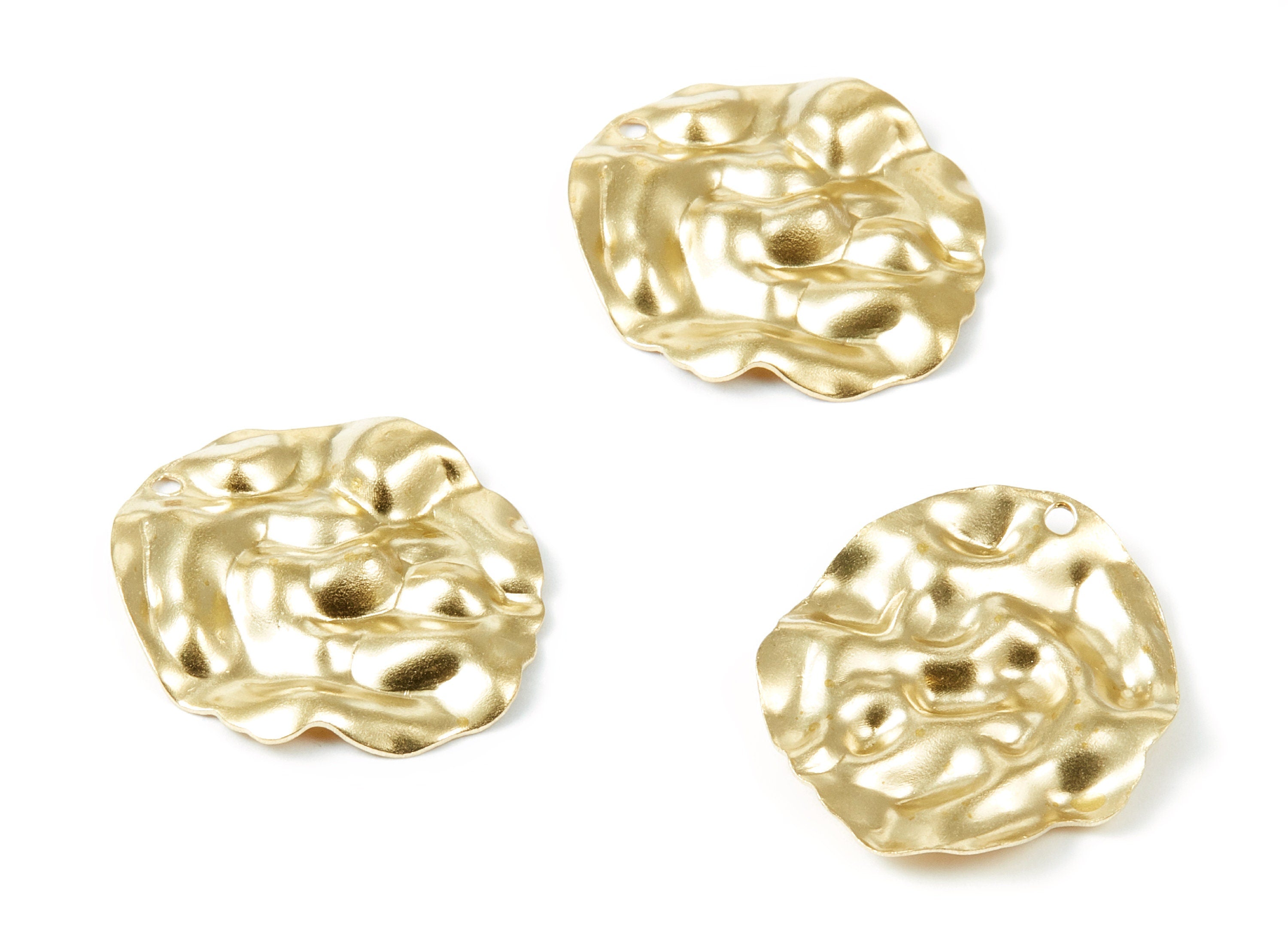 Brass Wavy Disc Charms - Wavy Disc Shaped Raw Brass Pendant - Earring Findings - Jewelry Supplies - 29.51x25.25x3.21mm - PP1945 - DOMEDBAZAAR