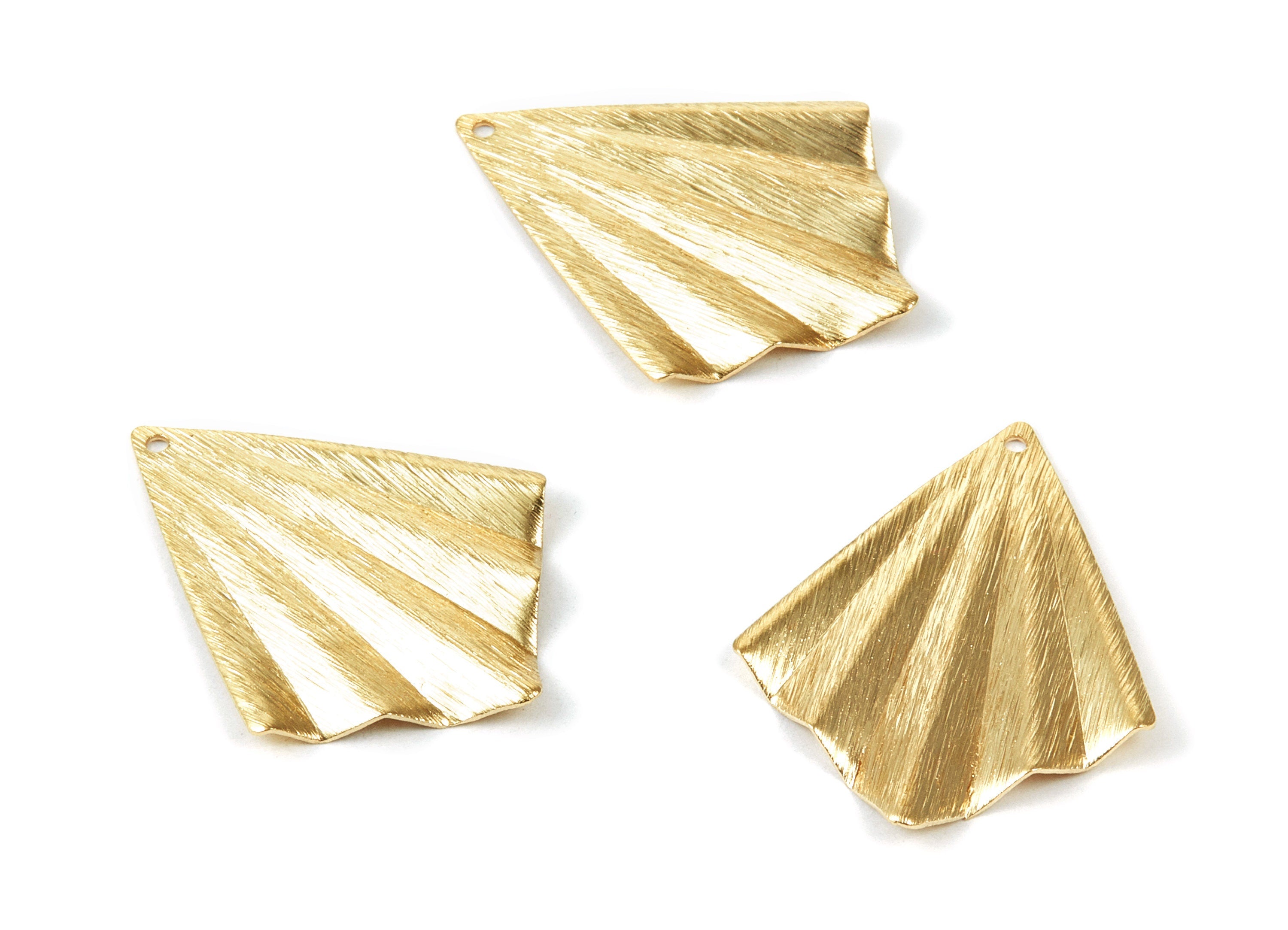 Brass Textured Fan Charms - Textured Fan shaped Raw Brass Pendant - Earring Findings - Jewelry Supplies - 34.9x27.1x1.77mm - PP1958 - DOMEDBAZAAR