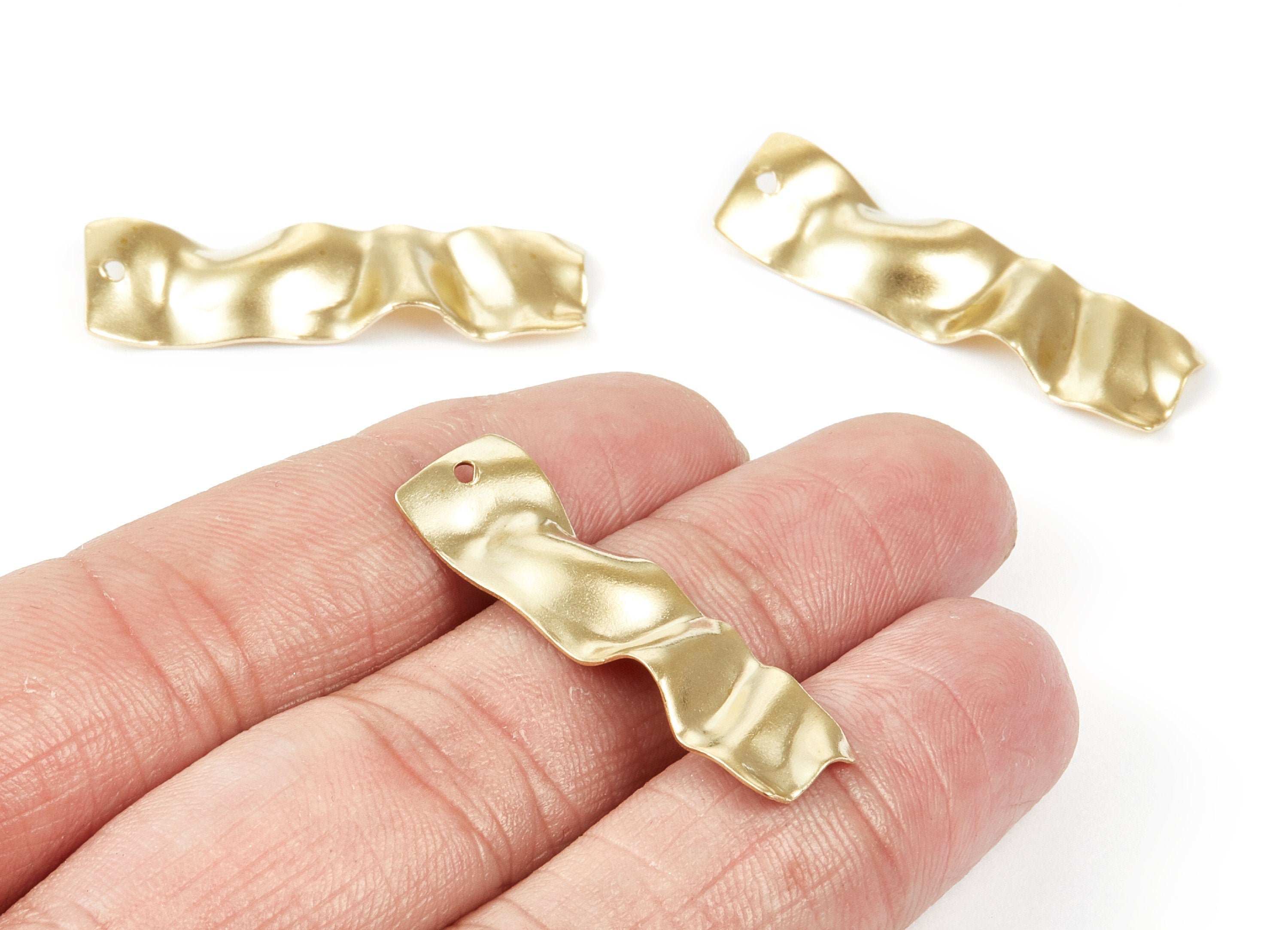 Brass Wavy Rectangle Charms - Rectangle Shaped Raw Brass Pendant - Earring Findings - Jewelry Supplies - 35.8x9.76x0.54mm - PP2077 - DOMEDBAZAAR