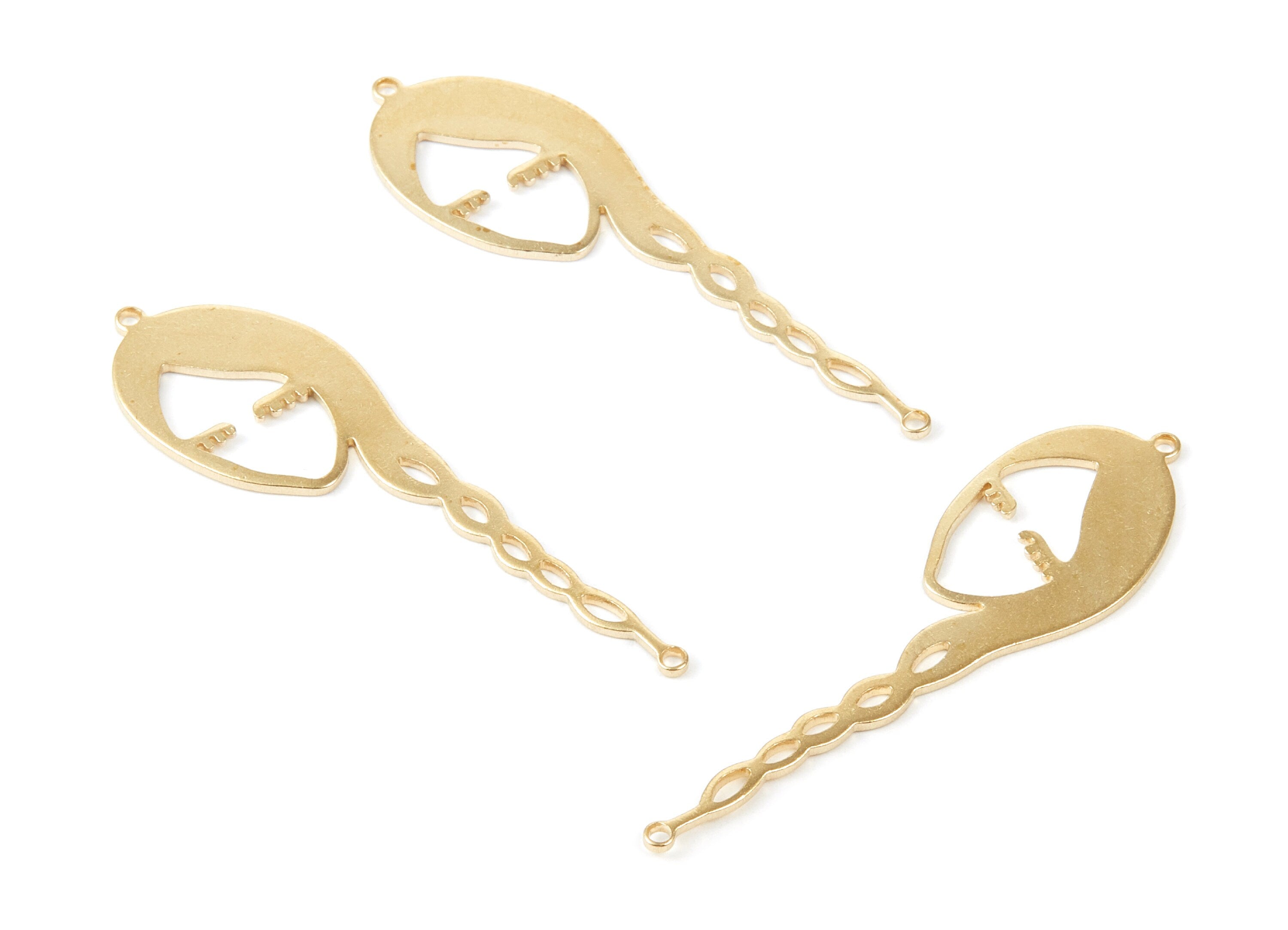 Brass Face Charms - Face Shape Raw Brass Pedants - Earring Findings - Jewelry Supplies - 83x15.24x1mm - PP2097 - DOMEDBAZAAR