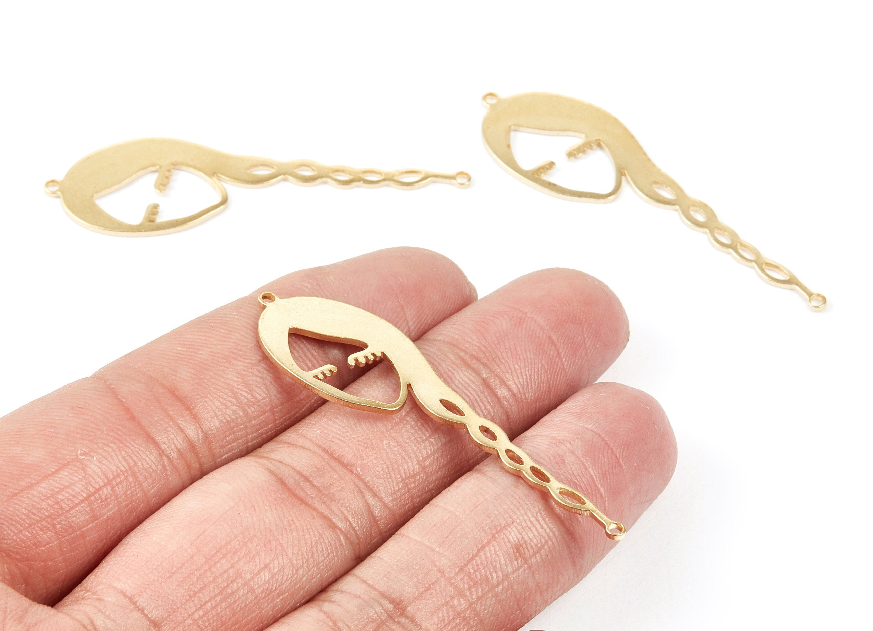 Brass Face Charms - Face Shape Raw Brass Pedants - Earring Findings - Jewelry Supplies - 83x15.24x1mm - PP2097 - DOMEDBAZAAR