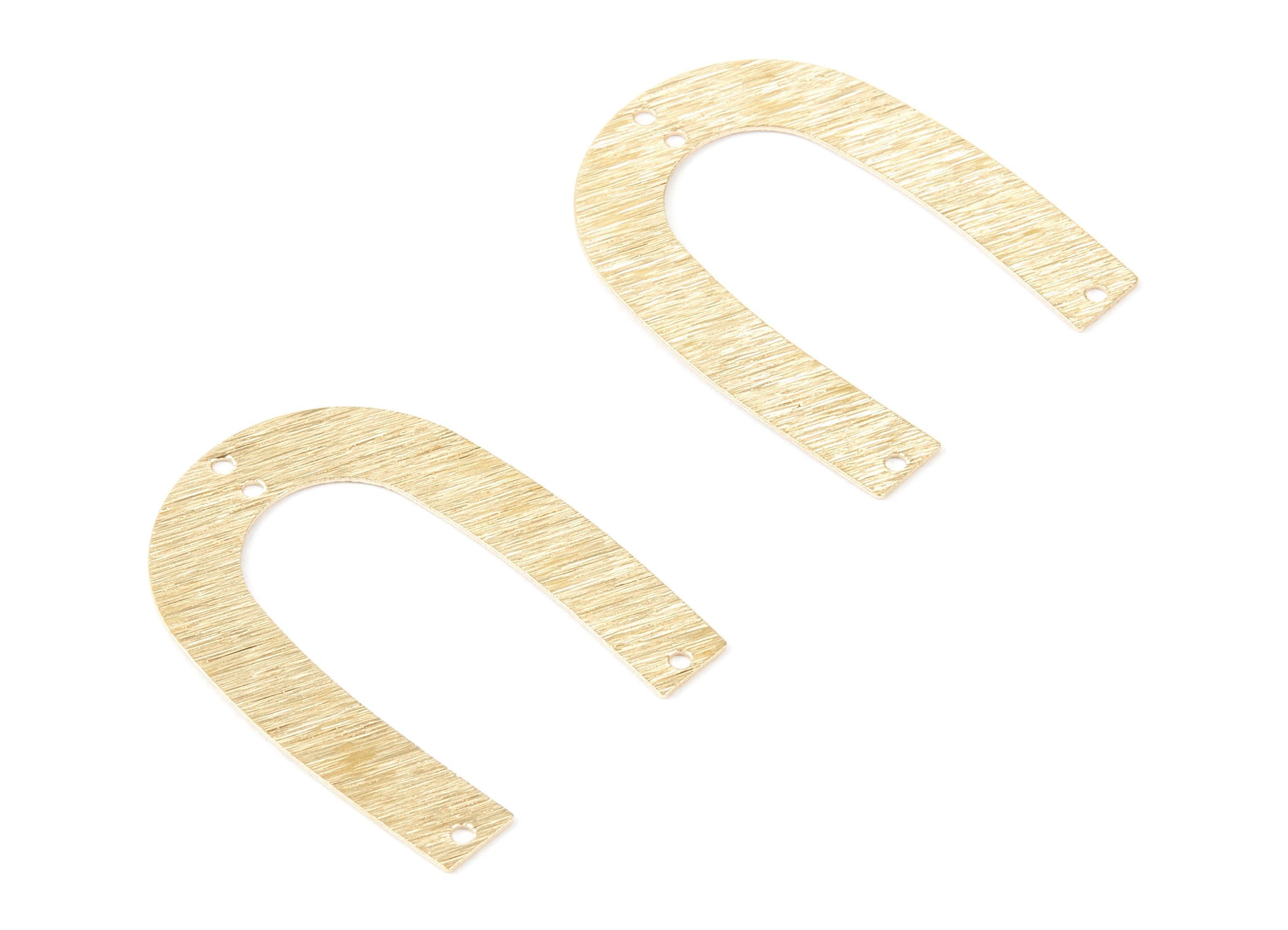 Brass Geometric Connector- Textured U Shaped Raw Brass Connector with 4 Hole - Jewelry Supplies - 35x26.8x0.57mm - PP1892 - DOMEDBAZAAR