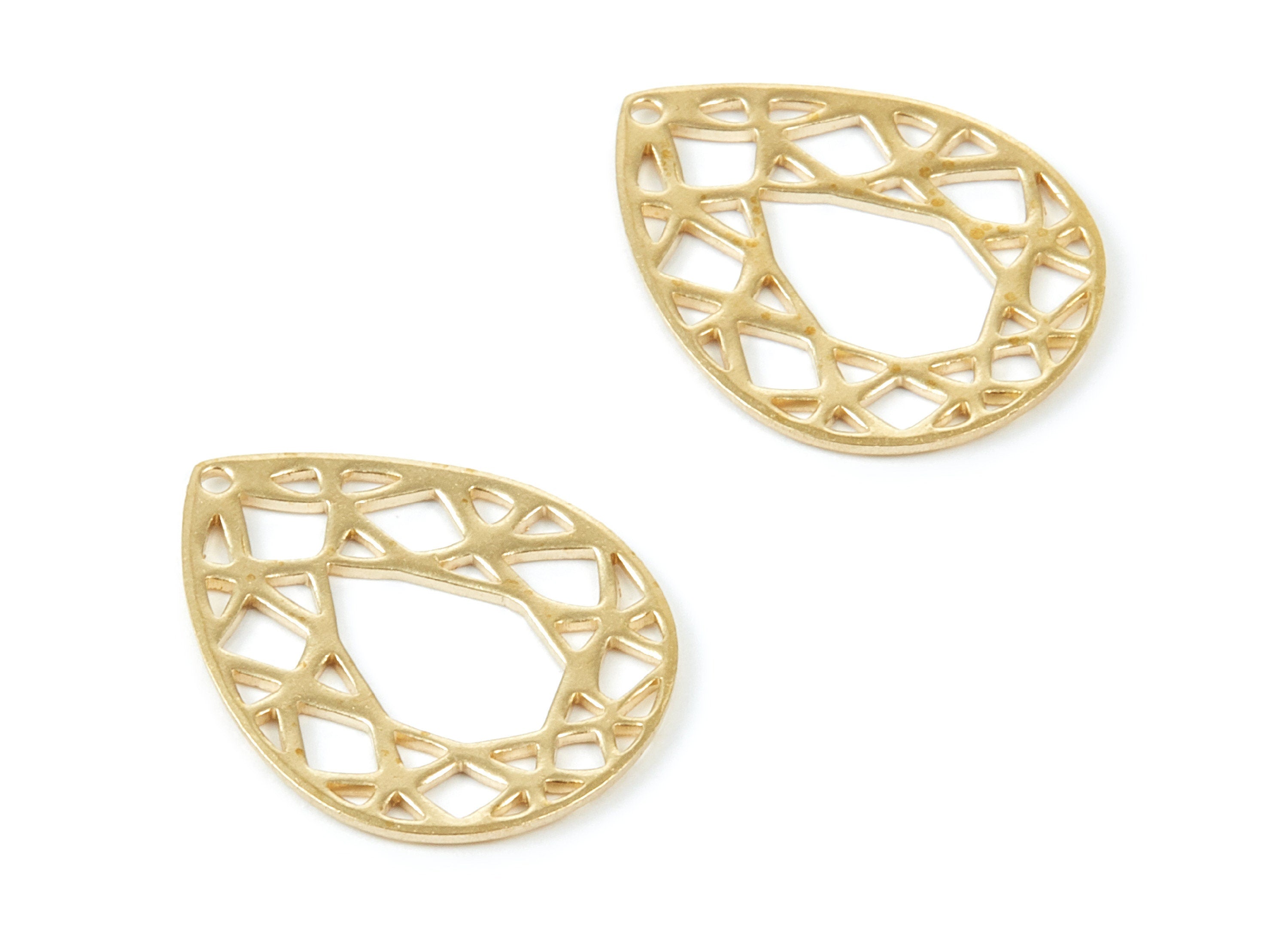 Brass Drop Charms - Hollow Drop Shaped Raw Brass Pedants - Earring Findings - Jewelry Supplies - 24,47x19,4x0,8mm - PP2090 - DOMEDBAZAAR