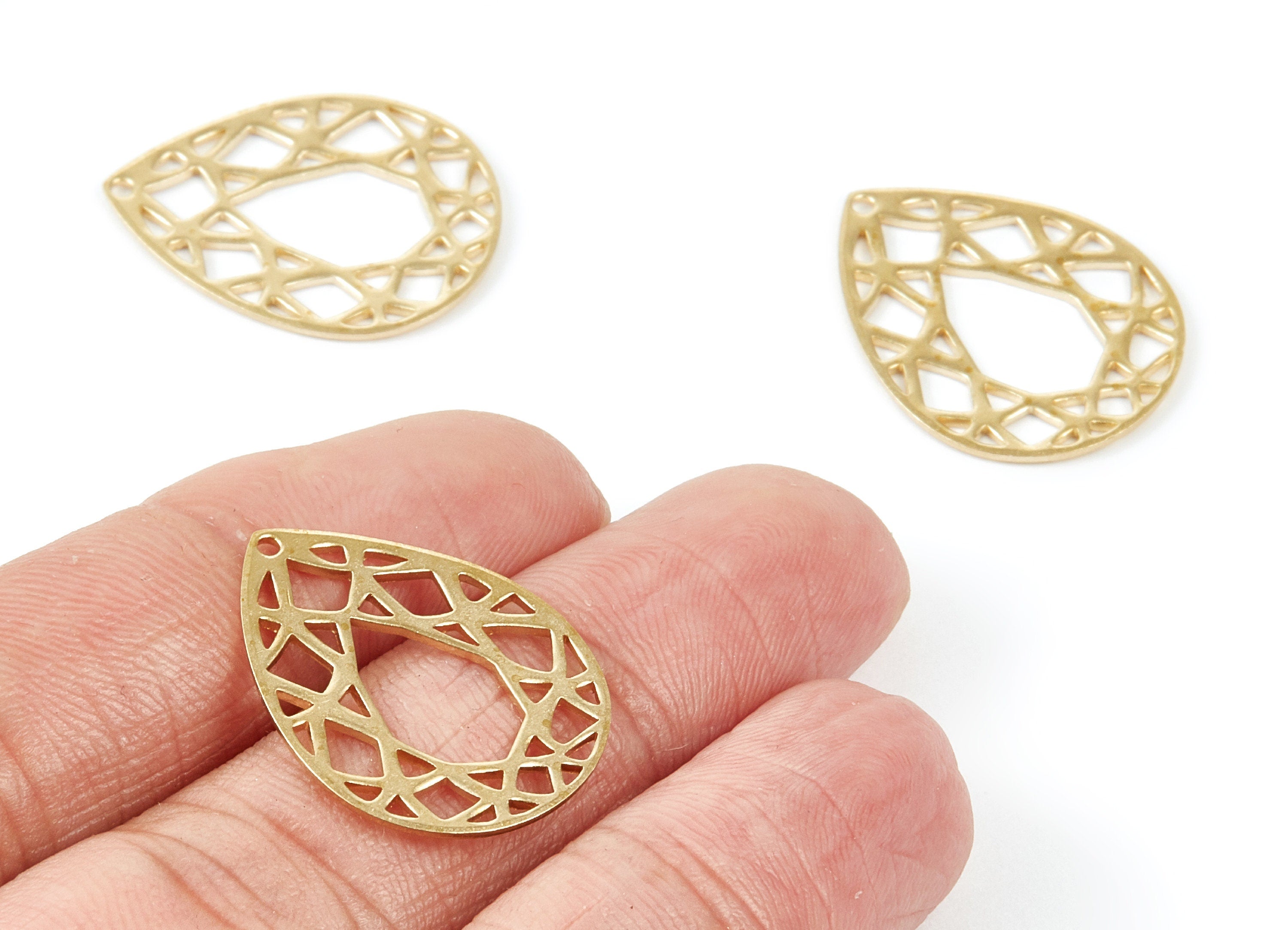 Brass Drop Charms - Hollow Drop Shaped Raw Brass Pedants - Earring Findings - Jewelry Supplies - 24,47x19,4x0,8mm - PP2090 - DOMEDBAZAAR
