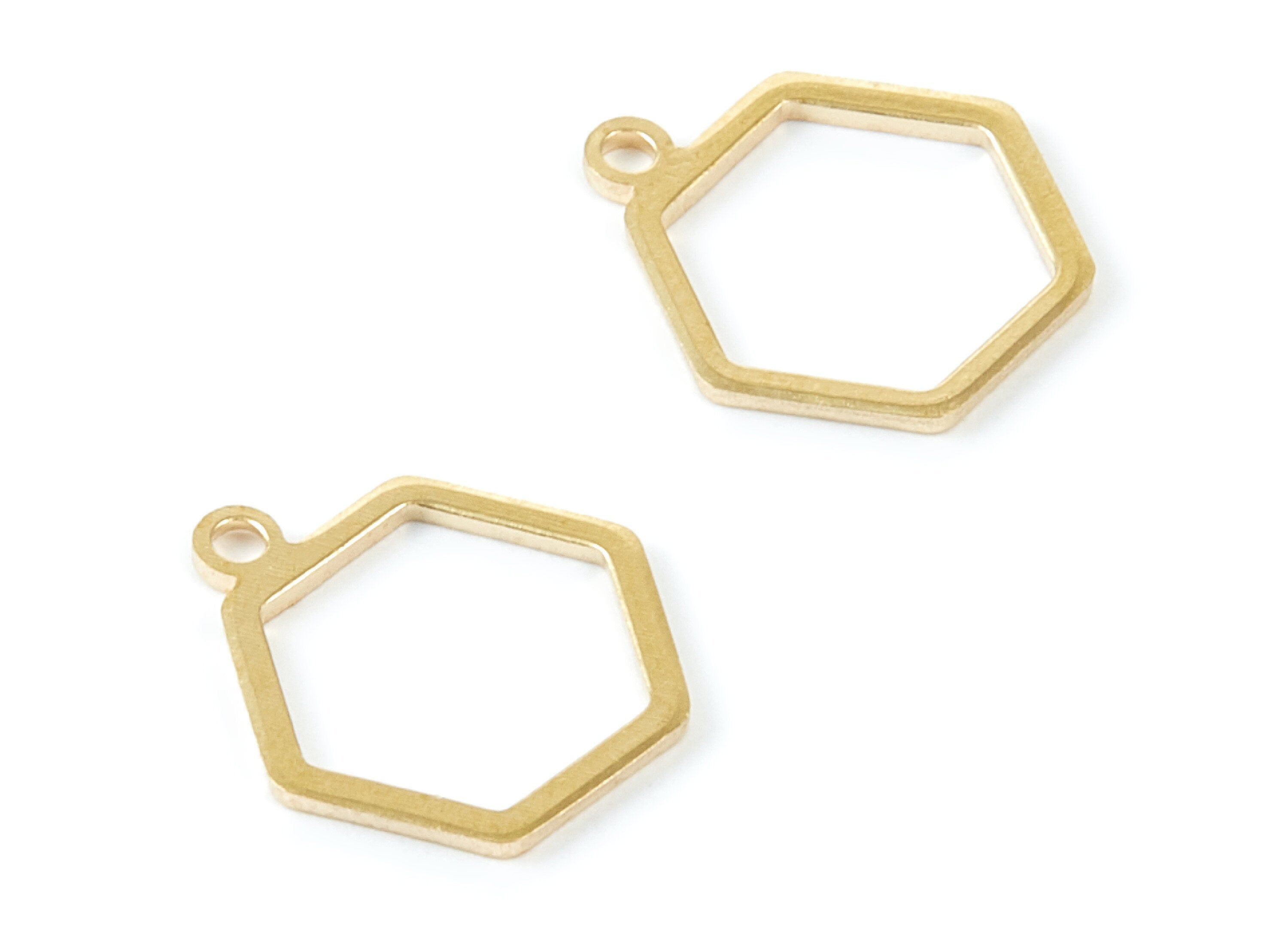 Brass Hexagon Charms - Hexagon Shaped Raw Brass pendant - Earring Findings - Jewelry Supplies - 14,67x12 x0,9mm - PP1920 - DOMEDBAZAAR