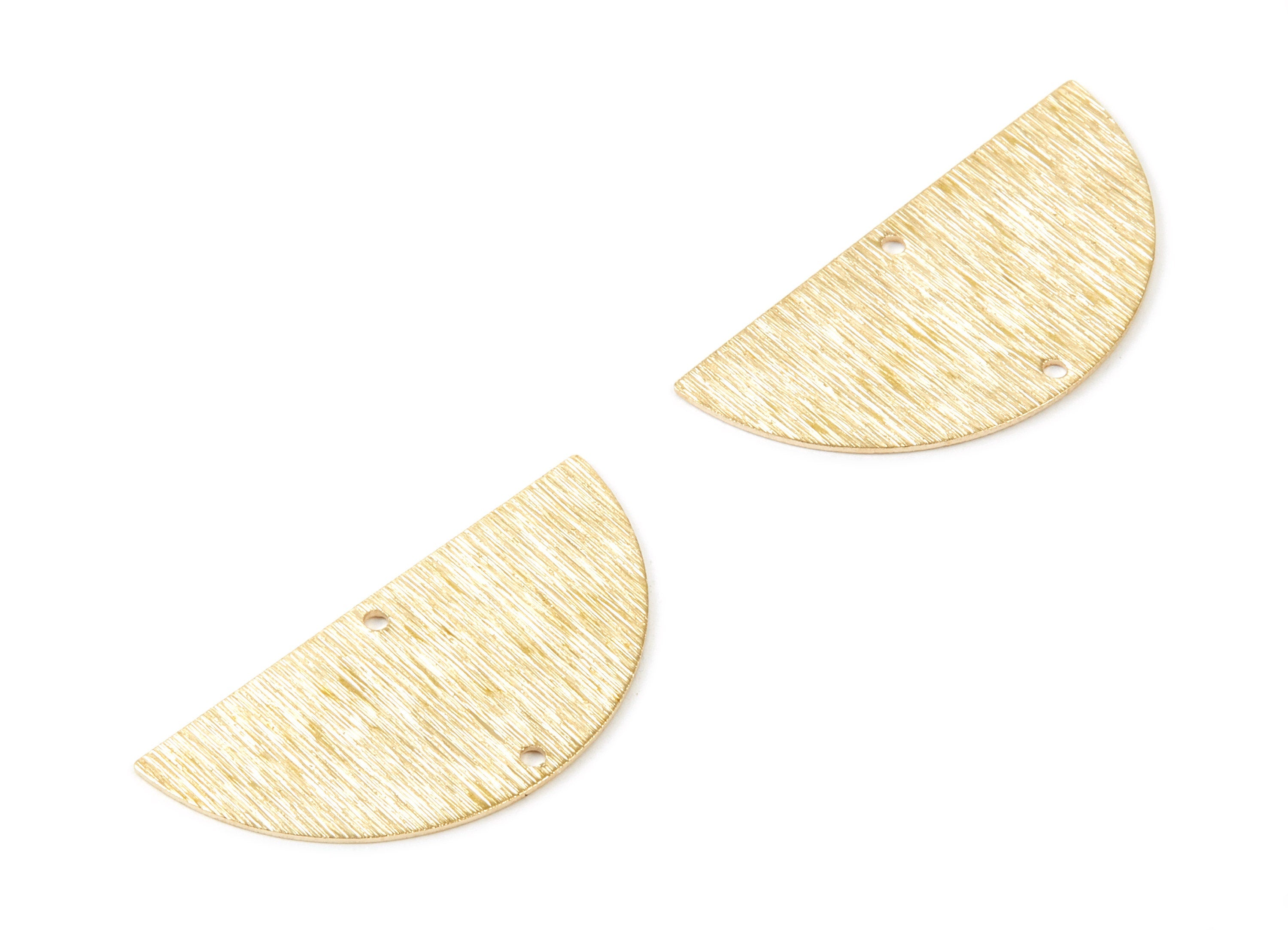 Brass Textured Half Round Charms - Textured Semicircle Pendant - Raw Brass Connector With 2 Holes - 35,95x17,53x0,6mm - PP2116 - DOMEDBAZAAR
