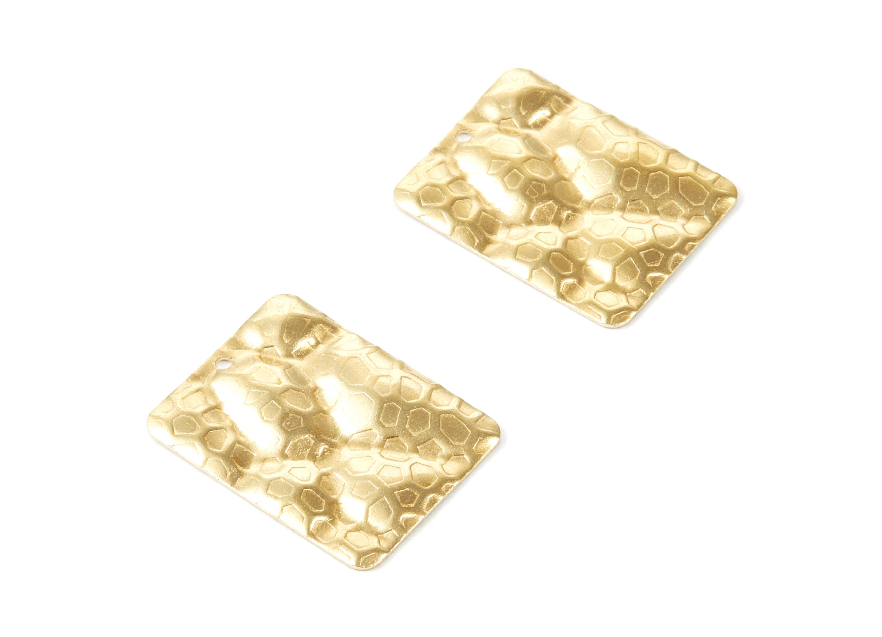 Brass Hammering Rectangle Charms - Hammering Rectangle Raw Brass Pendant - Earring Findings - Jewelry Supplies - 25x19.5x0.64mm - PP1936 - DOMEDBAZAAR