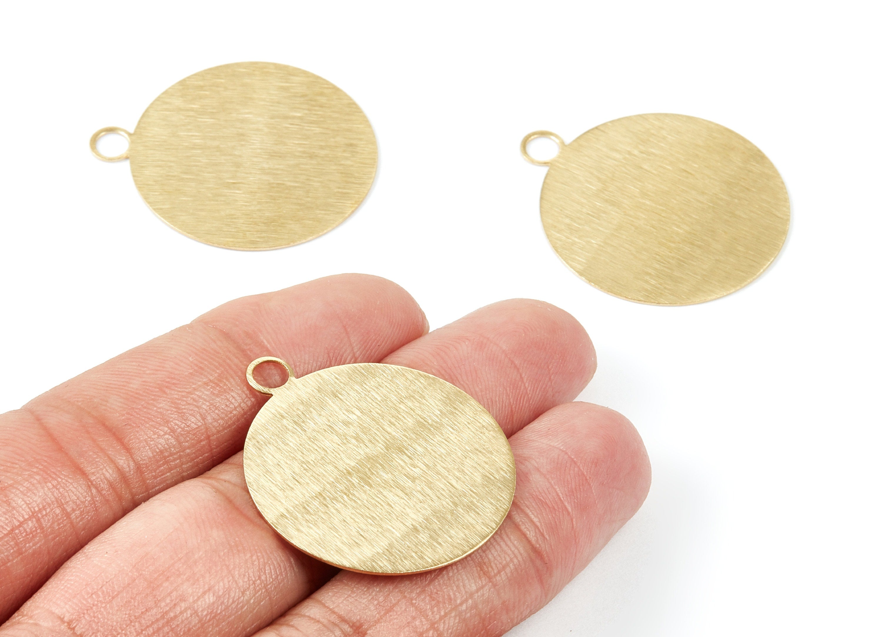 Brass Round Charms - Round Textured Raw Brass Pendant - Brass Earring Findings - Jewelry Supplies - 35x30x0,6mm - PP2013 - DOMEDBAZAAR