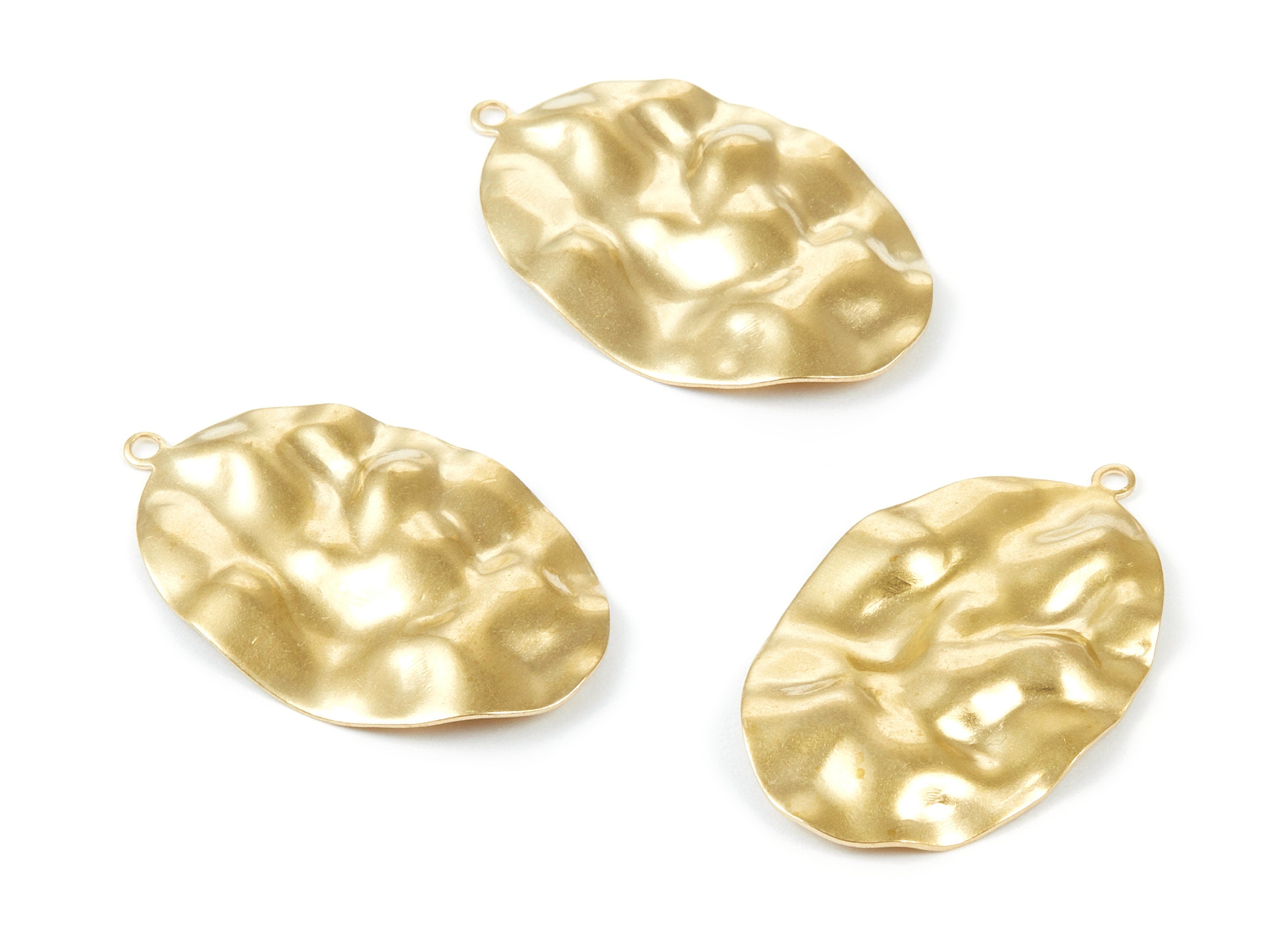 Brass Wavy oval Charms - Wavy oval Raw Brass Pendant - Earring Findings - Jewelry Supplies - 36,8x23x1,37mm - PP1839 - DOMEDBAZAAR
