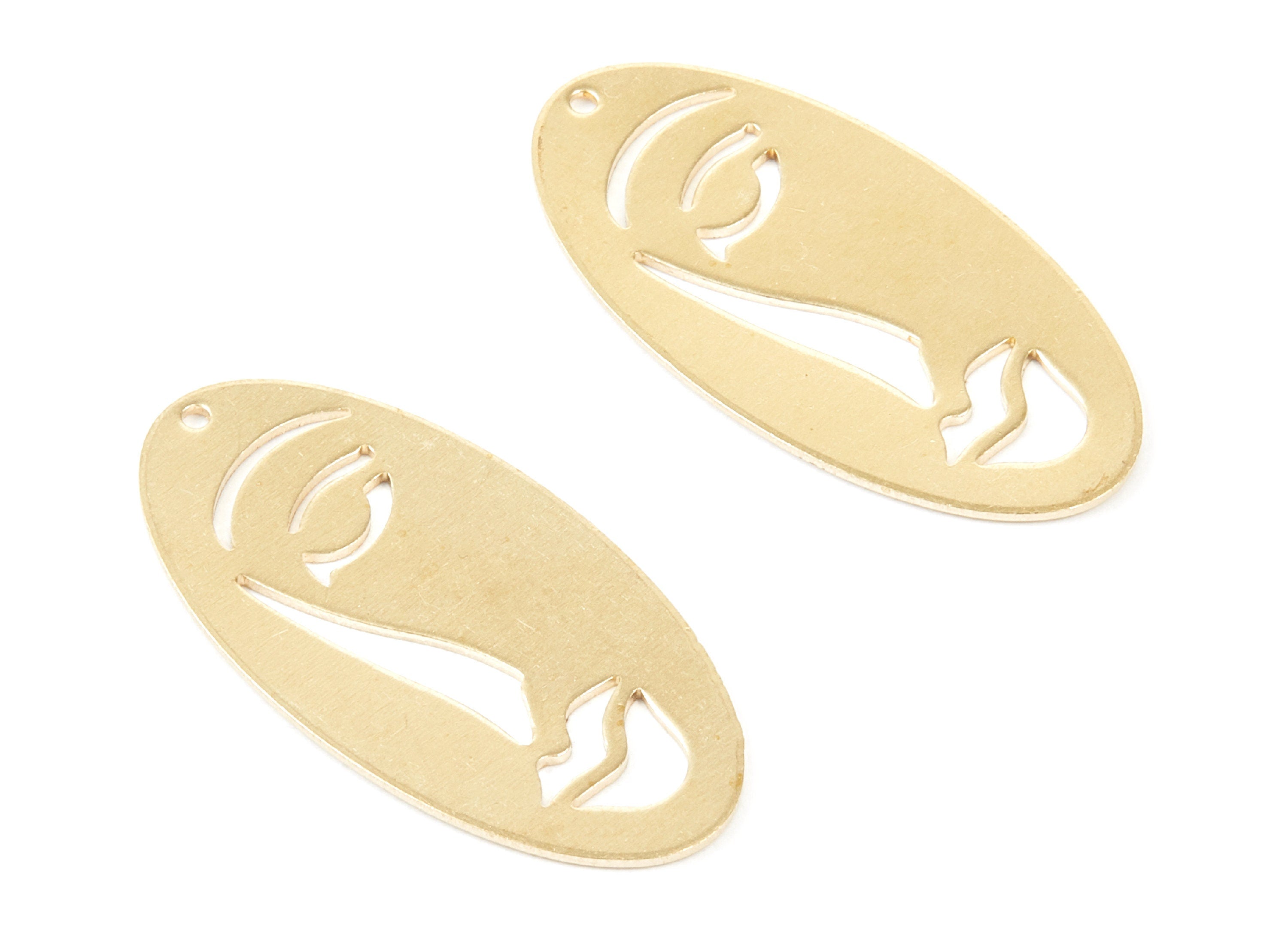 Brass Face Charms - Face Shaped Raw Brass Pendant - Brass Earring Findings - Jewelry Supplies - 37.8x19.04x0.87mm - PP1802 - DOMEDBAZAAR
