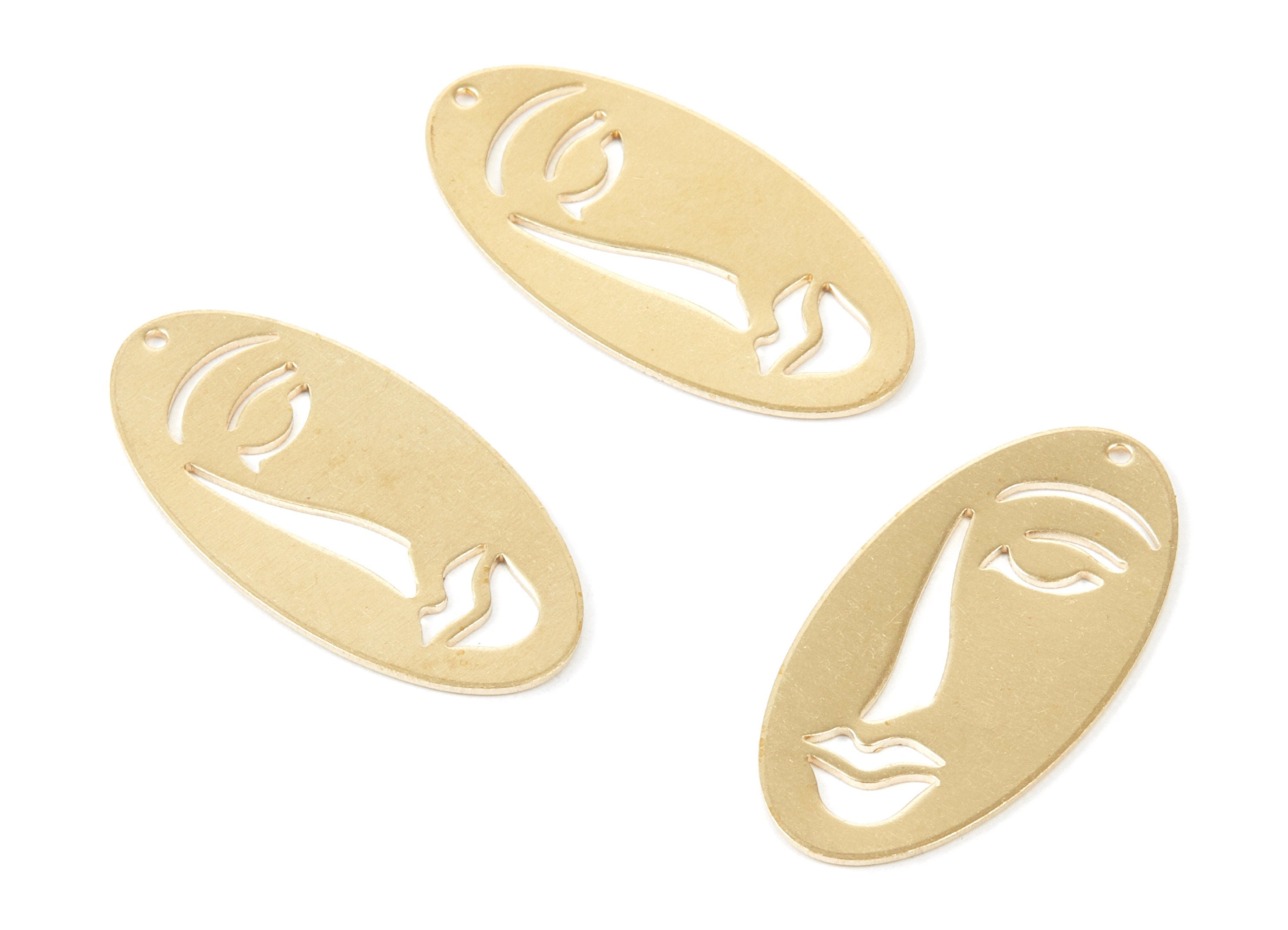 Brass Face Charms - Face Shaped Raw Brass Pendant - Brass Earring Findings - Jewelry Supplies - 37.8x19.04x0.87mm - PP1802 - DOMEDBAZAAR