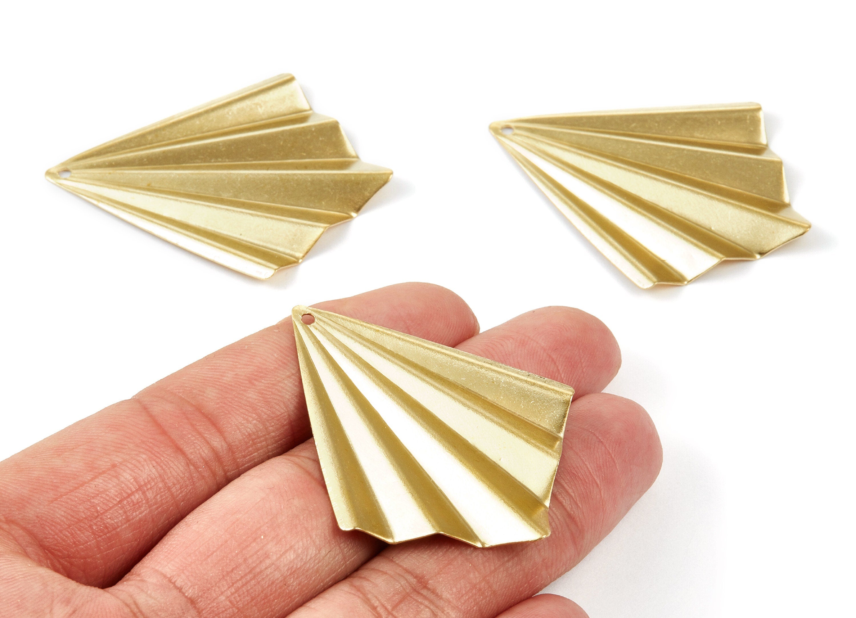 Brass Fan Charms - Fan shaped Raw Brass Pendant - Earring Findings - Jewelry Supplies - 49.97x38.85x3.19mm - PP1967 - DOMEDBAZAAR