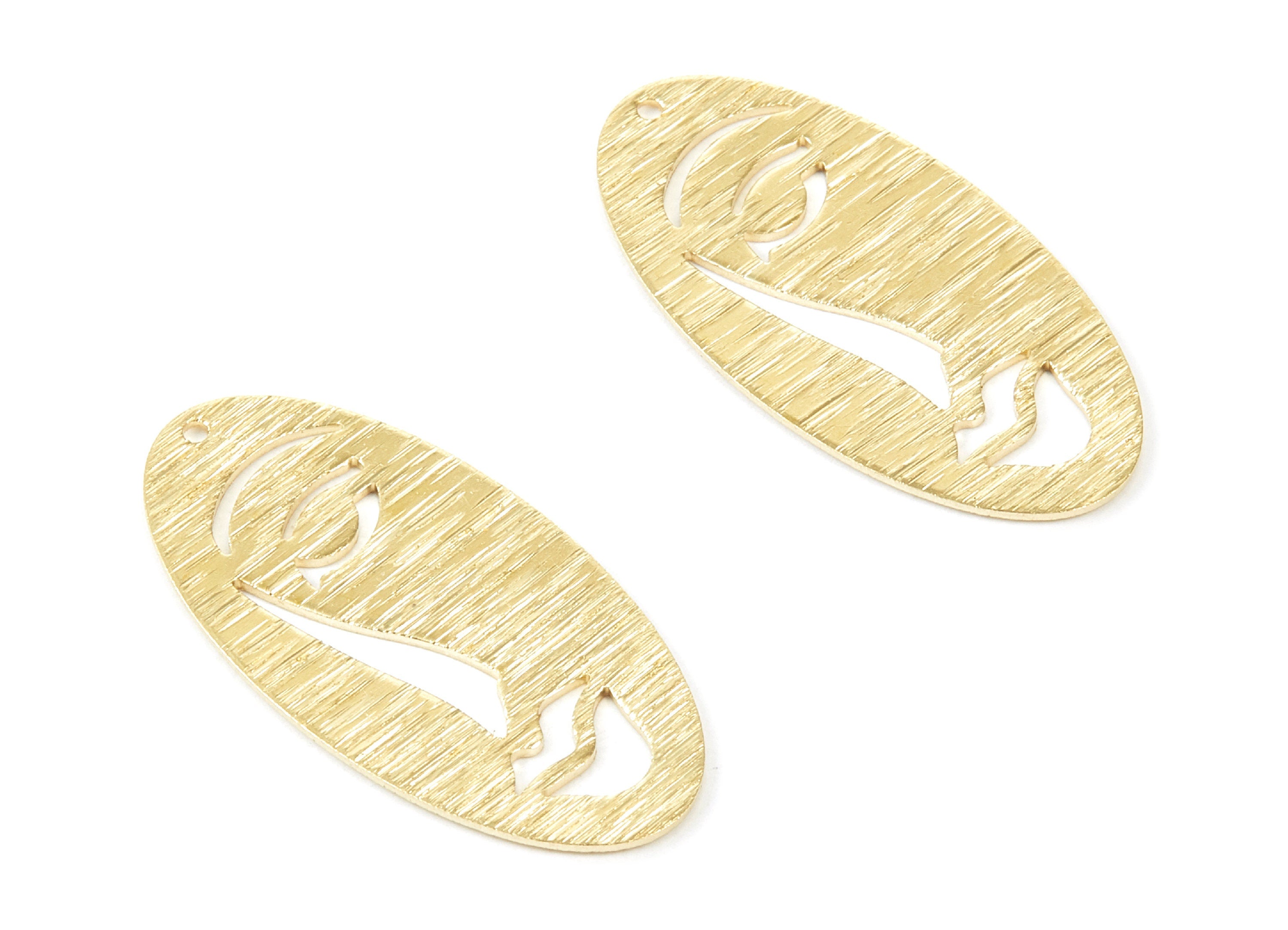 Brass Textured Face Charms - Textured Face Shaped Raw Brass Pendant - Brass Earring Findings - Jewelry Supplies - 37.88x19.1x0.92mm - PP1874 - DOMEDBAZAAR