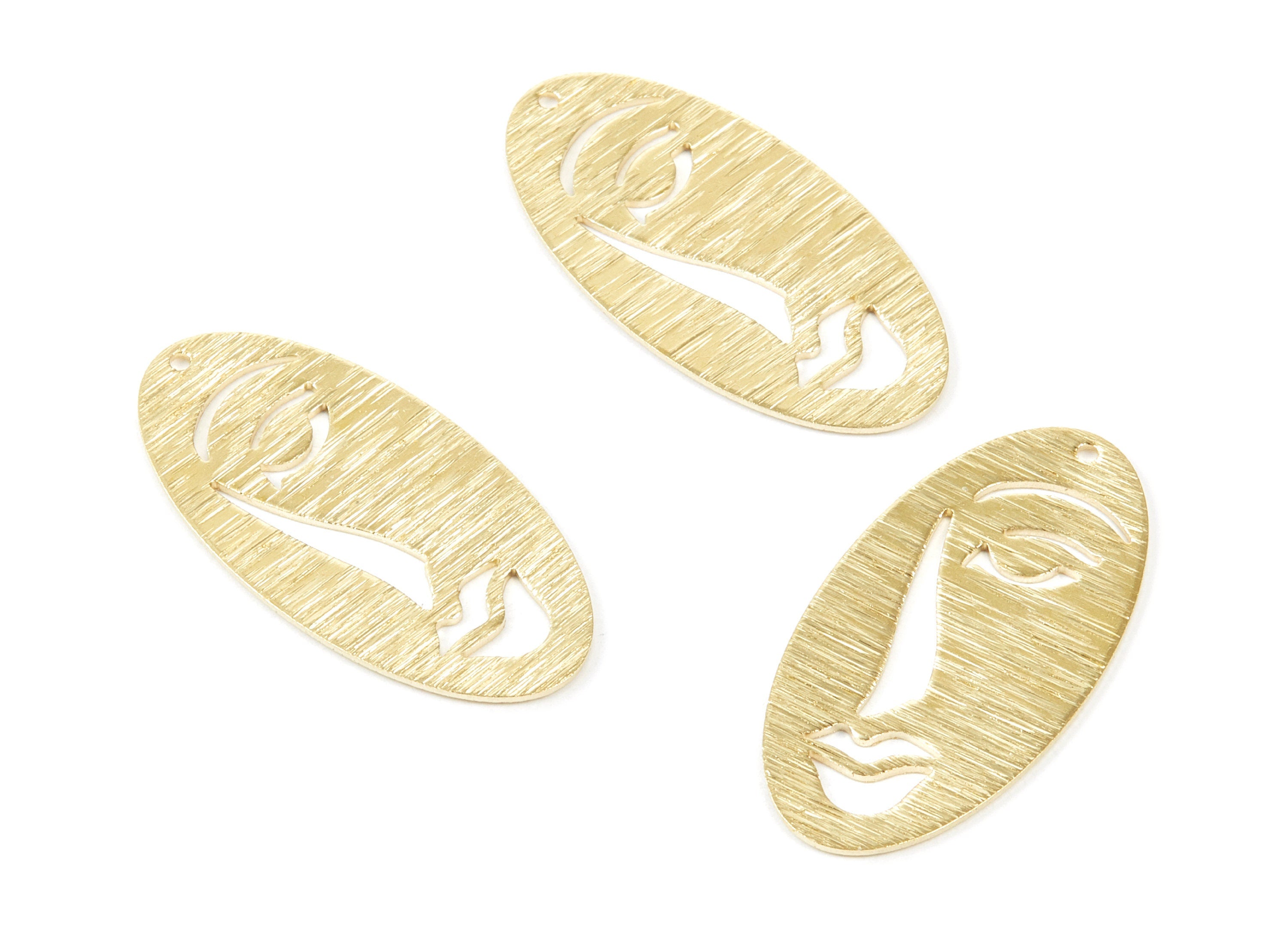 Brass Textured Face Charms - Textured Face Shaped Raw Brass Pendant - Brass Earring Findings - Jewelry Supplies - 37.88x19.1x0.92mm - PP1874 - DOMEDBAZAAR