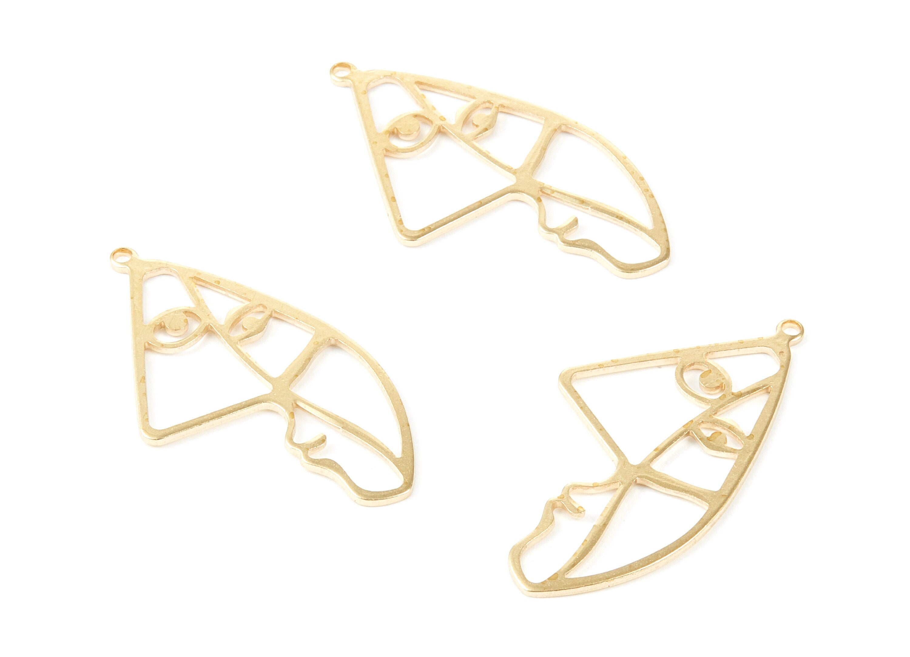 Brass Face Charms - Face Shaped Raw Brass Pendant - Brass Earring Findings - Jewelry Supplies - 39x19.75x1mm - PP2104 - DOMEDBAZAAR