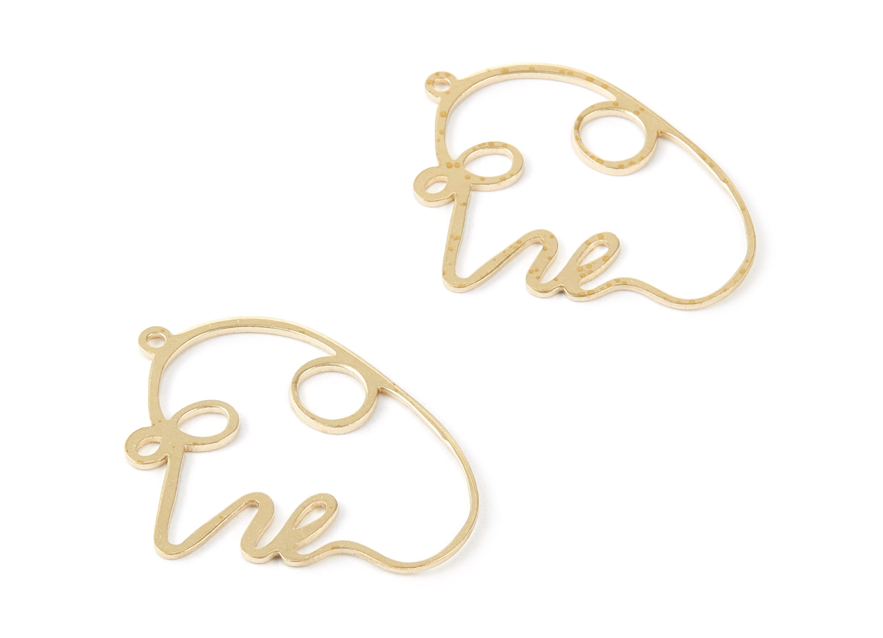 Brass Face Charms - Face Shaped Raw Brass Pendant - Brass Earring Findings - Jewelry Supplies - 35.4x26.3x0.91mm - PP2106 - DOMEDBAZAAR
