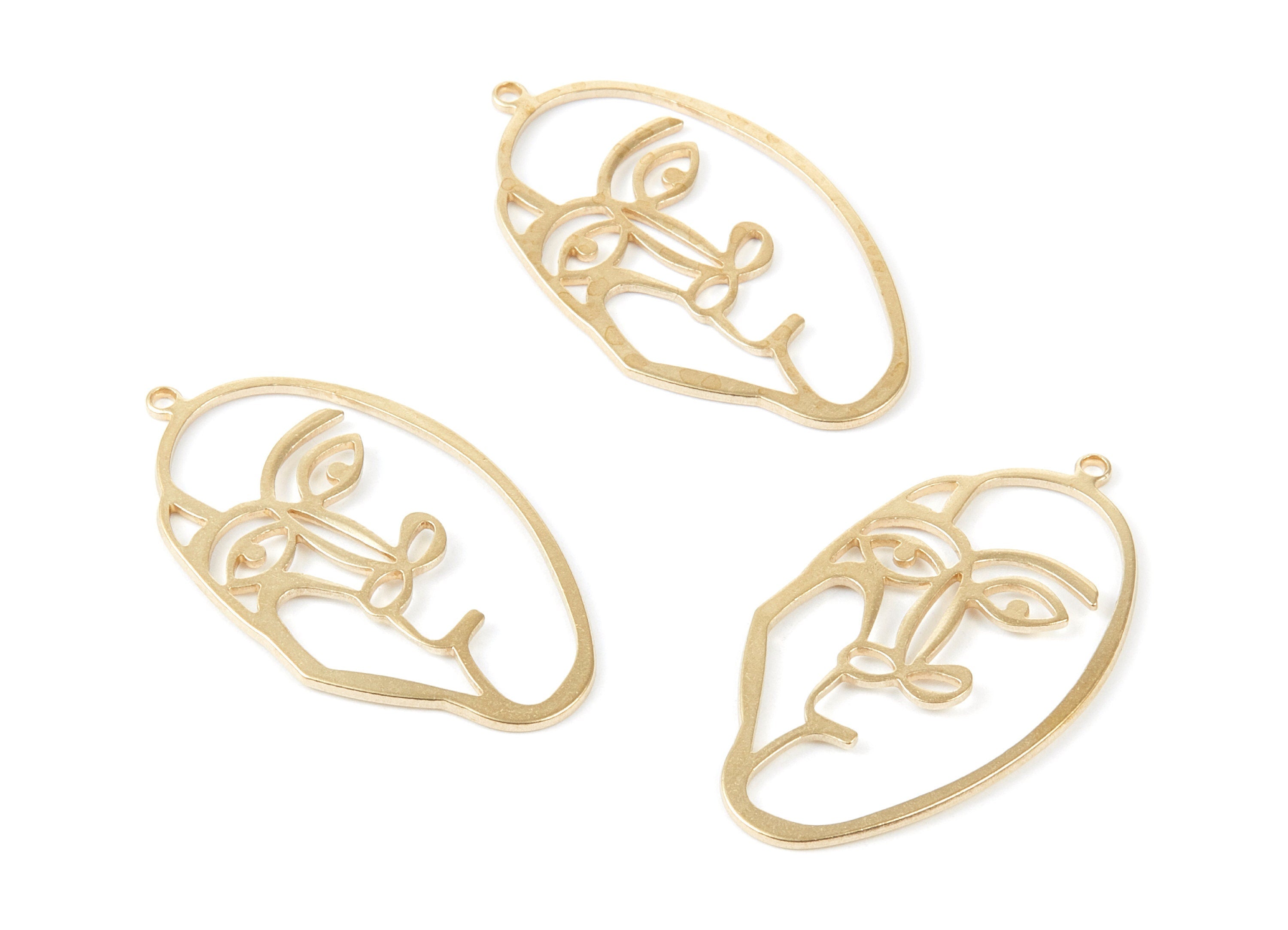 Brass Face Charms - Face Shaped Raw Brass Pendant - Brass Earring Findings - Jewelry Supplies - 40x22x1mm - PP2103 - DOMEDBAZAAR