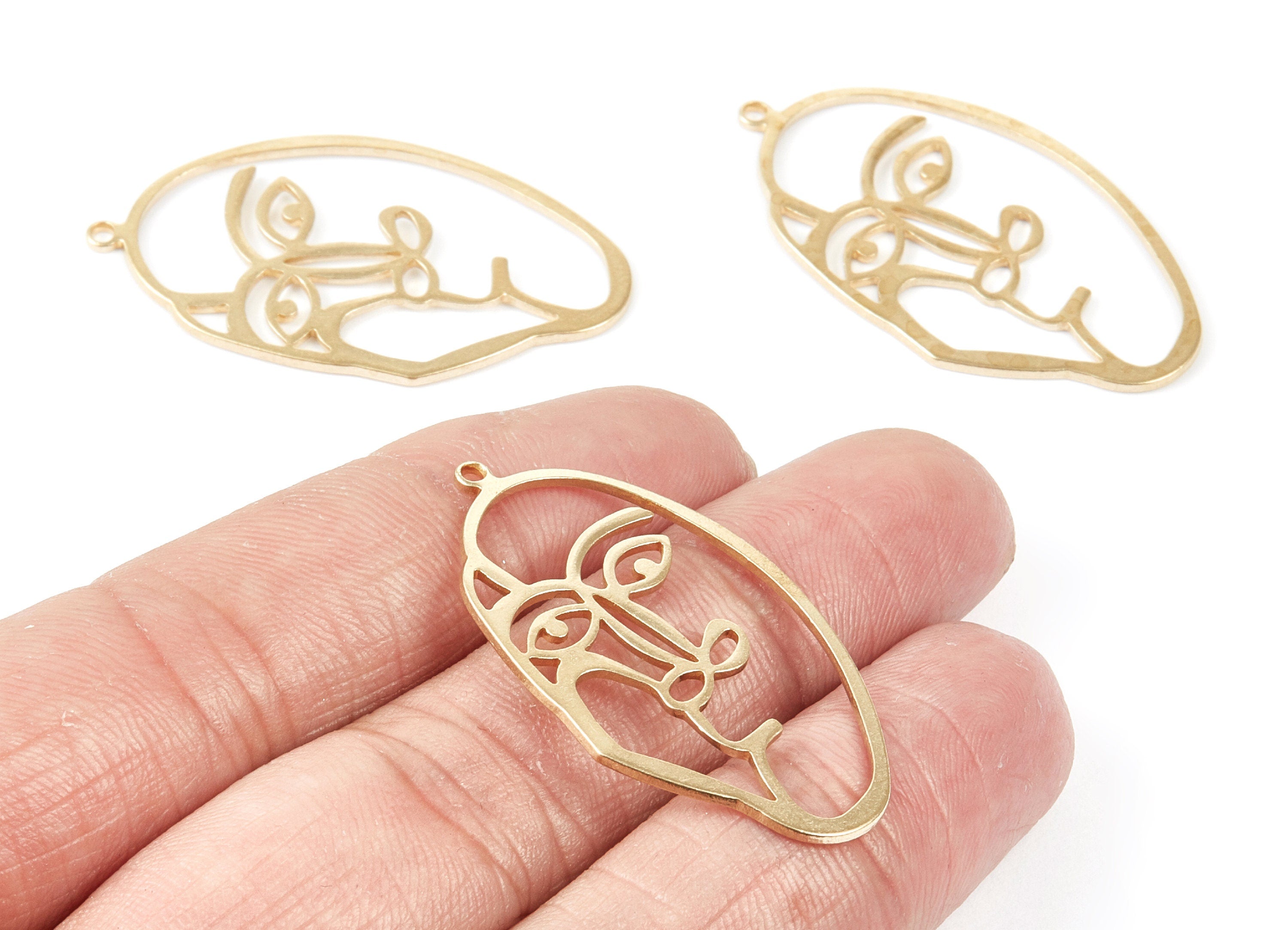 Brass Face Charms - Face Shaped Raw Brass Pendant - Brass Earring Findings - Jewelry Supplies - 40x22x1mm - PP2103 - DOMEDBAZAAR