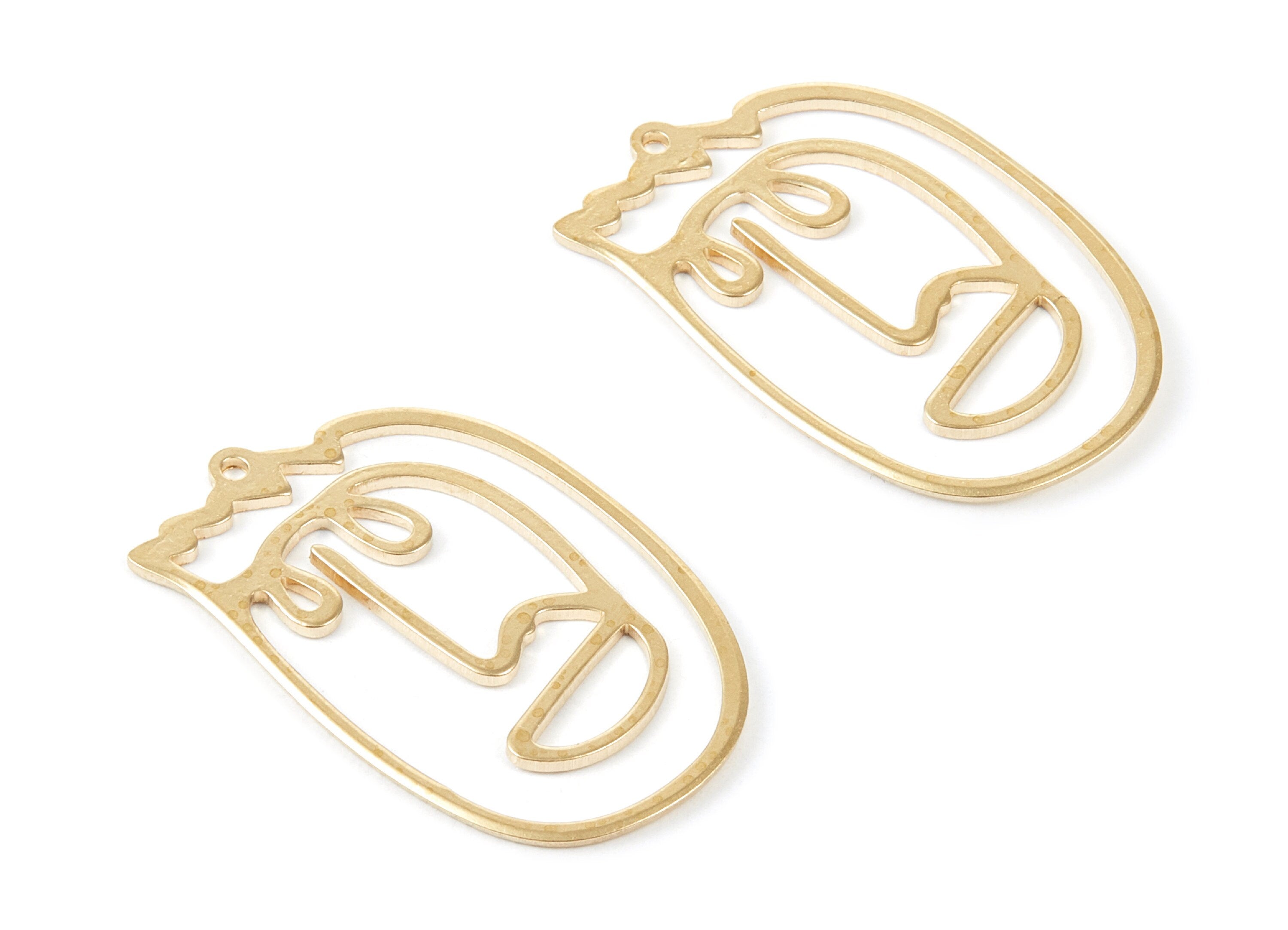 Brass Face Charms - Face Shaped Raw Brass Pendant - Brass Earring Findings - Jewelry Supplies - 34.6x21.6x0.96mm - PP2102 - DOMEDBAZAAR
